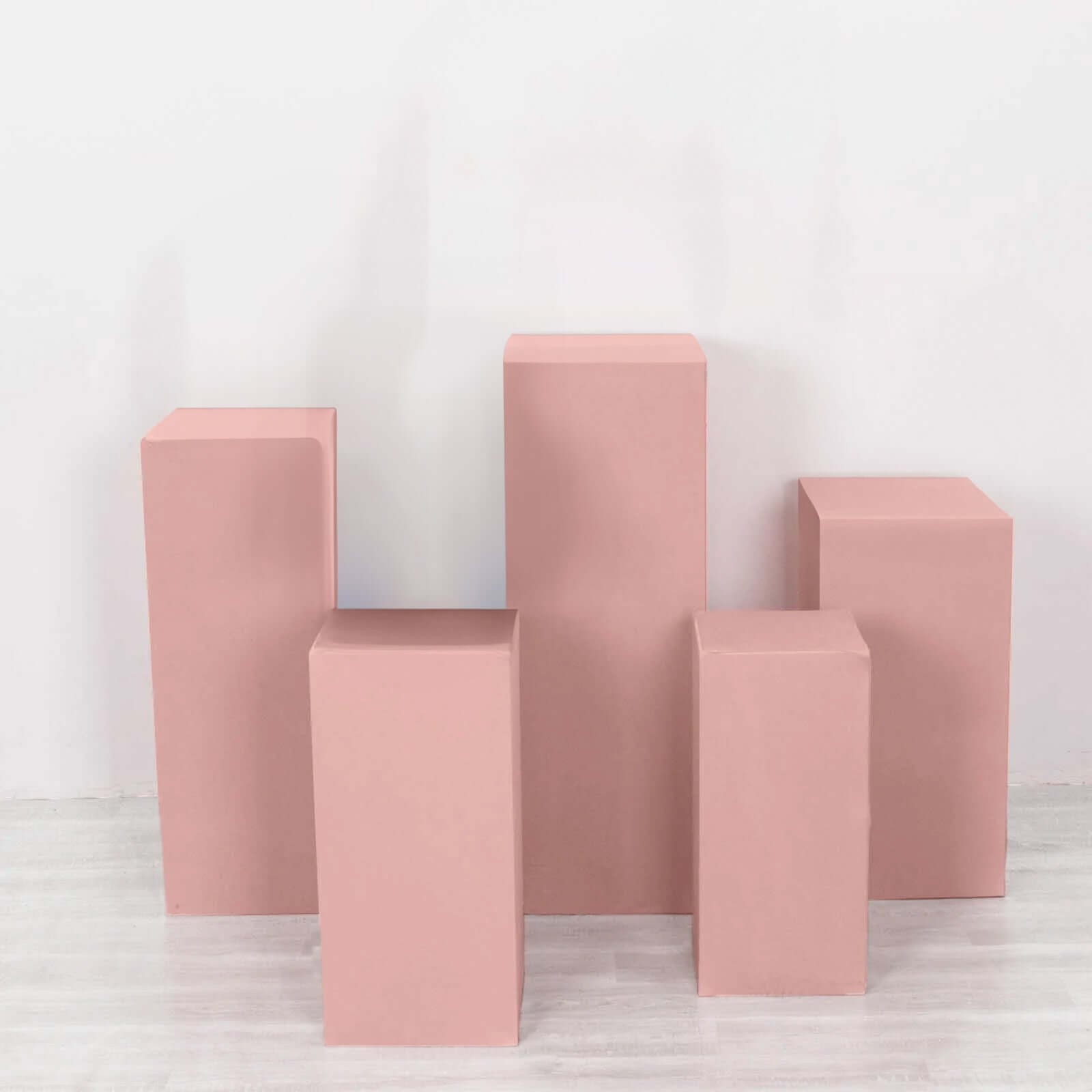 Set of 5 Stretchable Dusty Rose Spandex Rectangle Pedestal Stand Covers, 160 GSM