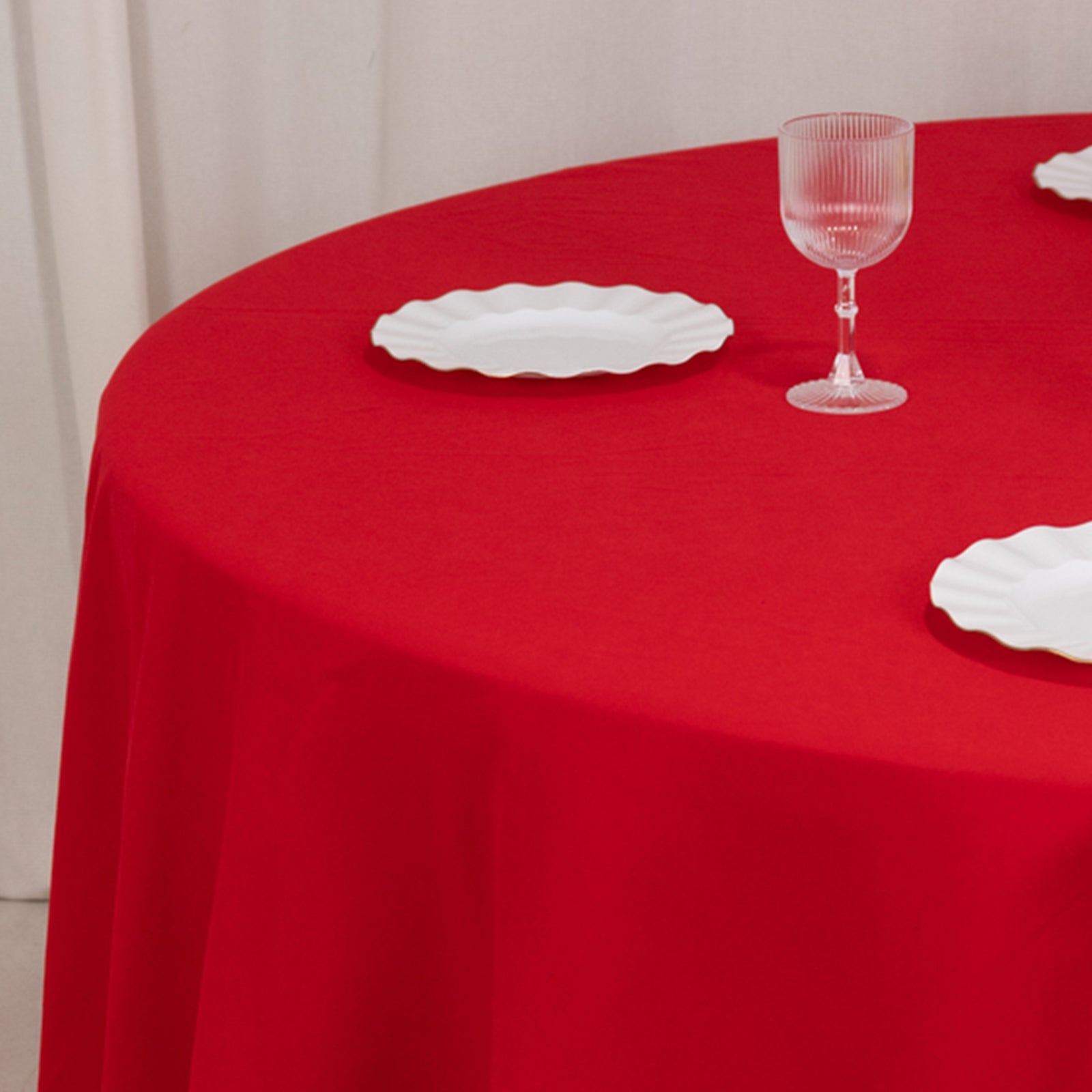 Hot Sale! 120-Inch Seamless Red Cotton Blend Round Tablecloth - Wrinkle-Resistant Table Cover