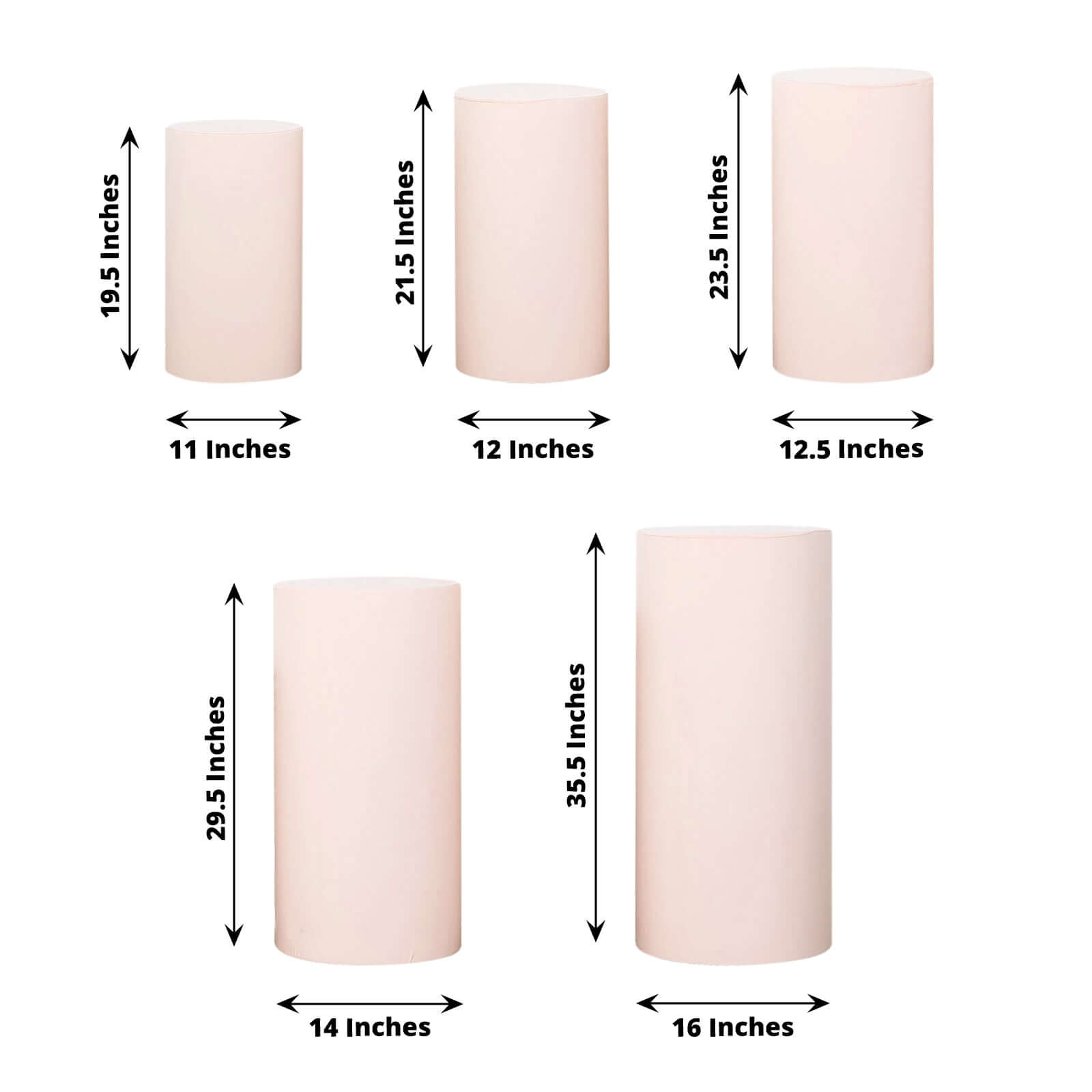 Hot Sale! Set of 5 Blush Spandex Stretchable Cylinder Pedestal Stand Covers, 160 GSM