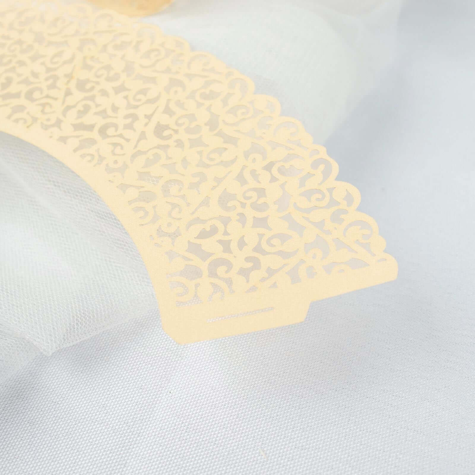 25-Pack Ivory Lace Laser Cut Paper Cupcake Wrappers - Ideal for Event Baking