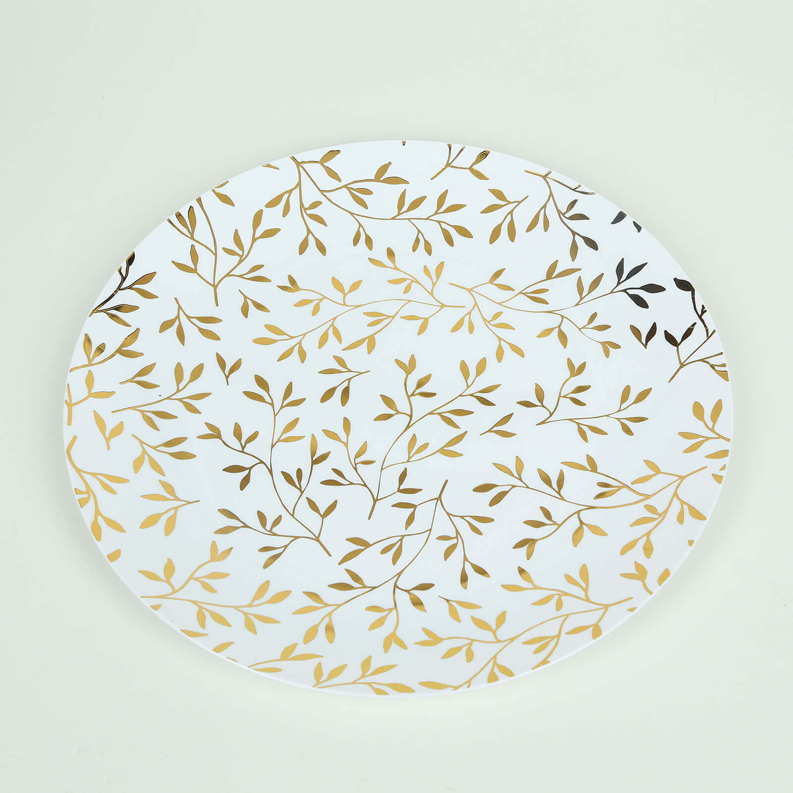 10-Pack Heavy Duty Disposable White Plastic Dinner Plates with Gold Leaf Design - Ideal for Stylish Events