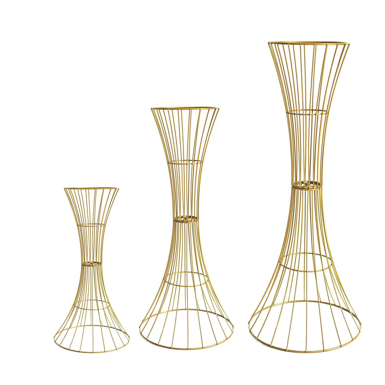 36-Inch Tall Gold Metal Hourglass Flower Stand - Ideal for Centerpieces