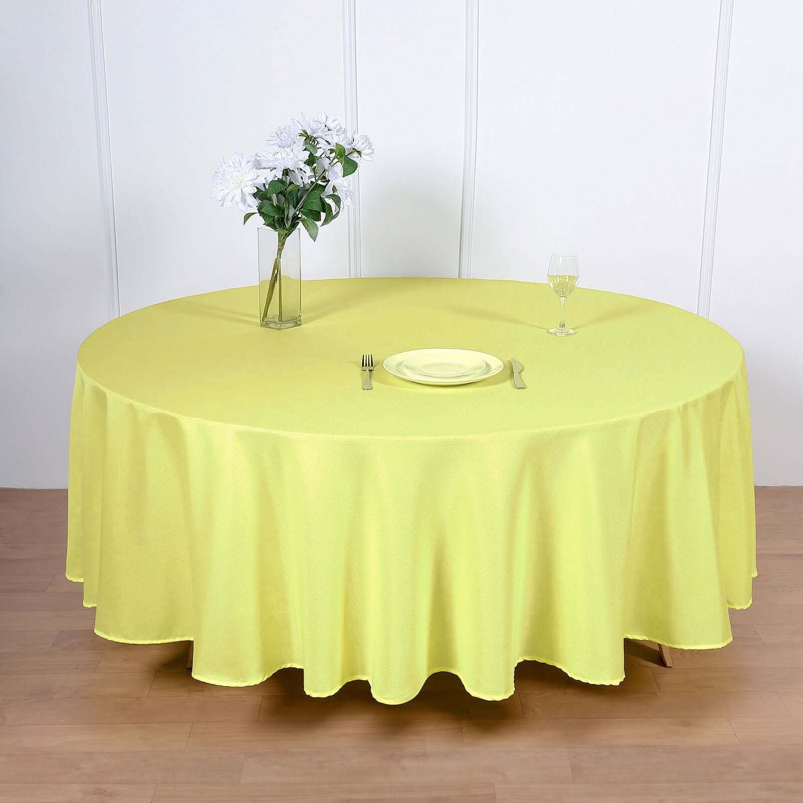 Wrinkle-Resistant Yellow Polyester 108-Inch Round Tablecloth