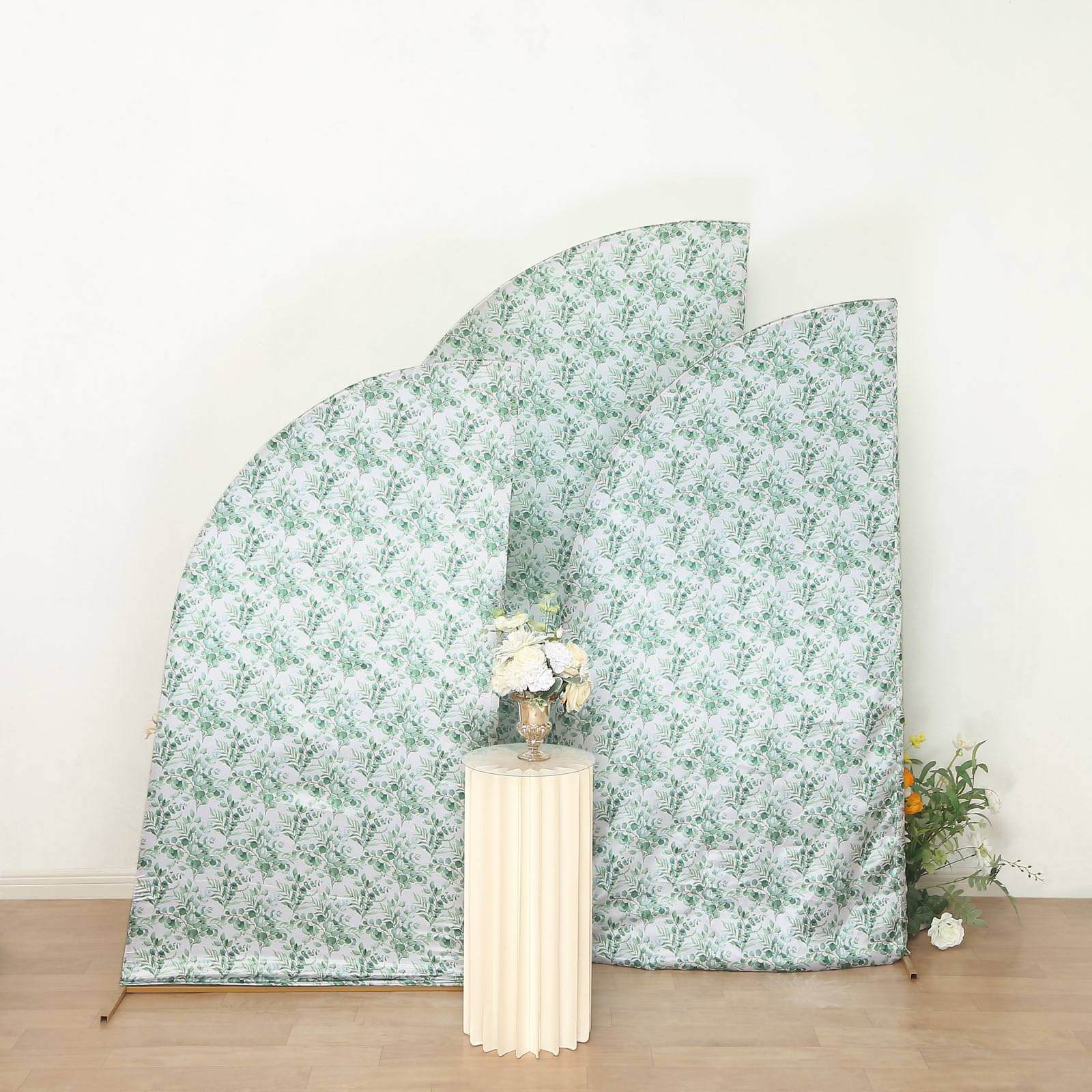 Exclusive Set of 3 Satin Wedding Arch Covers with Eucalyptus Leaves Print - 5ft, 6ft, 7ft