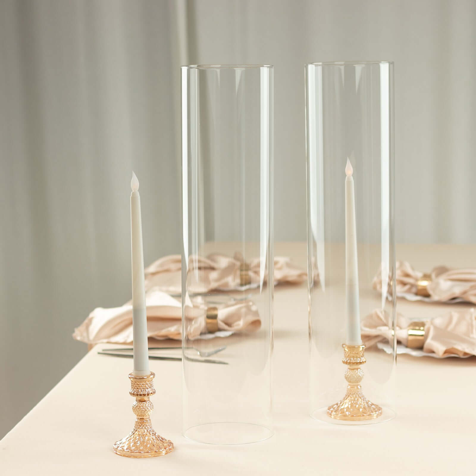 2-Piece Clear Glass Open-End Hurricane Candelabra Shades - 20-Inch Stylish Table Centerpieces