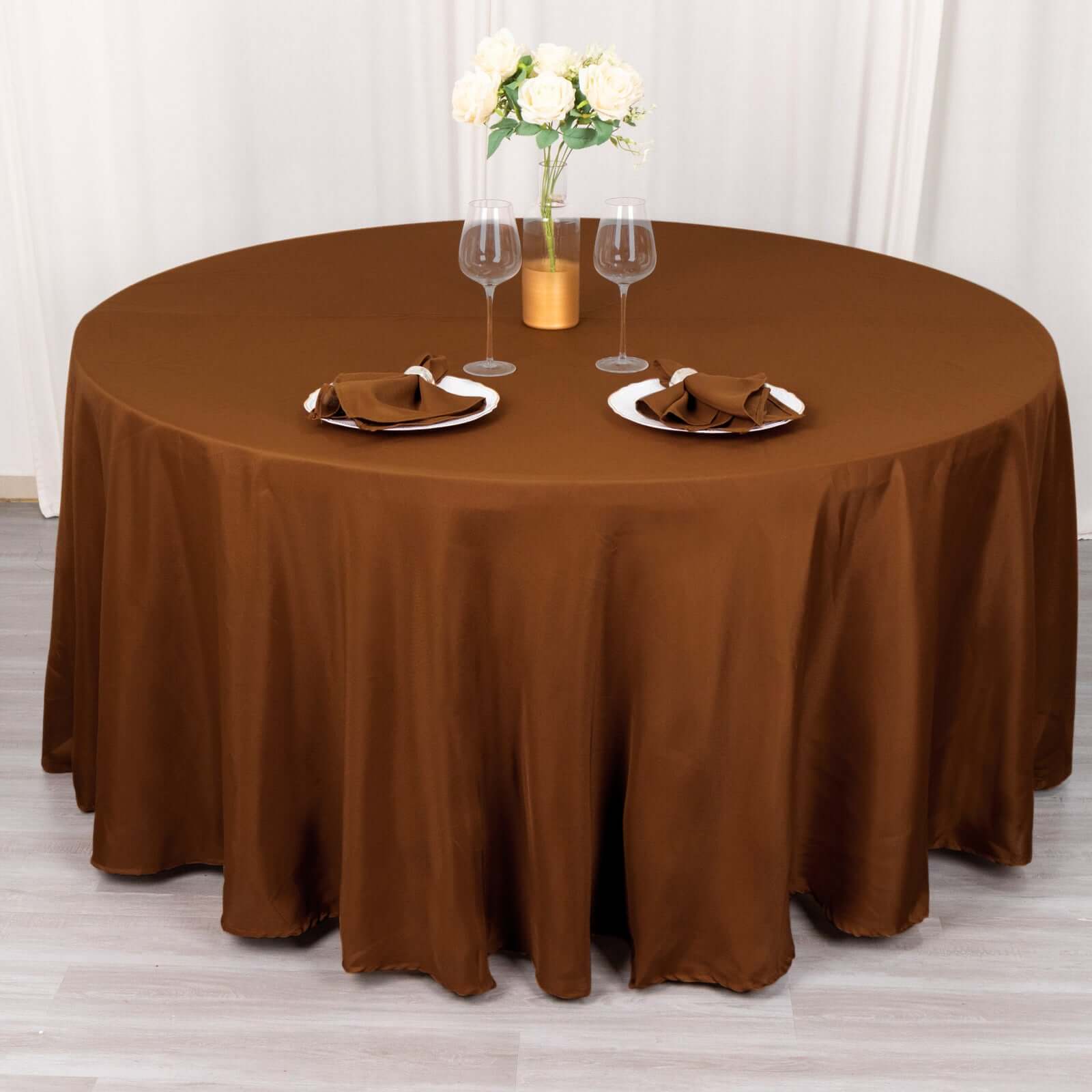 Amazing Seamless Wrinkle-Resistant 120" Polyester Round Tablecloth in Cinnamon Brown