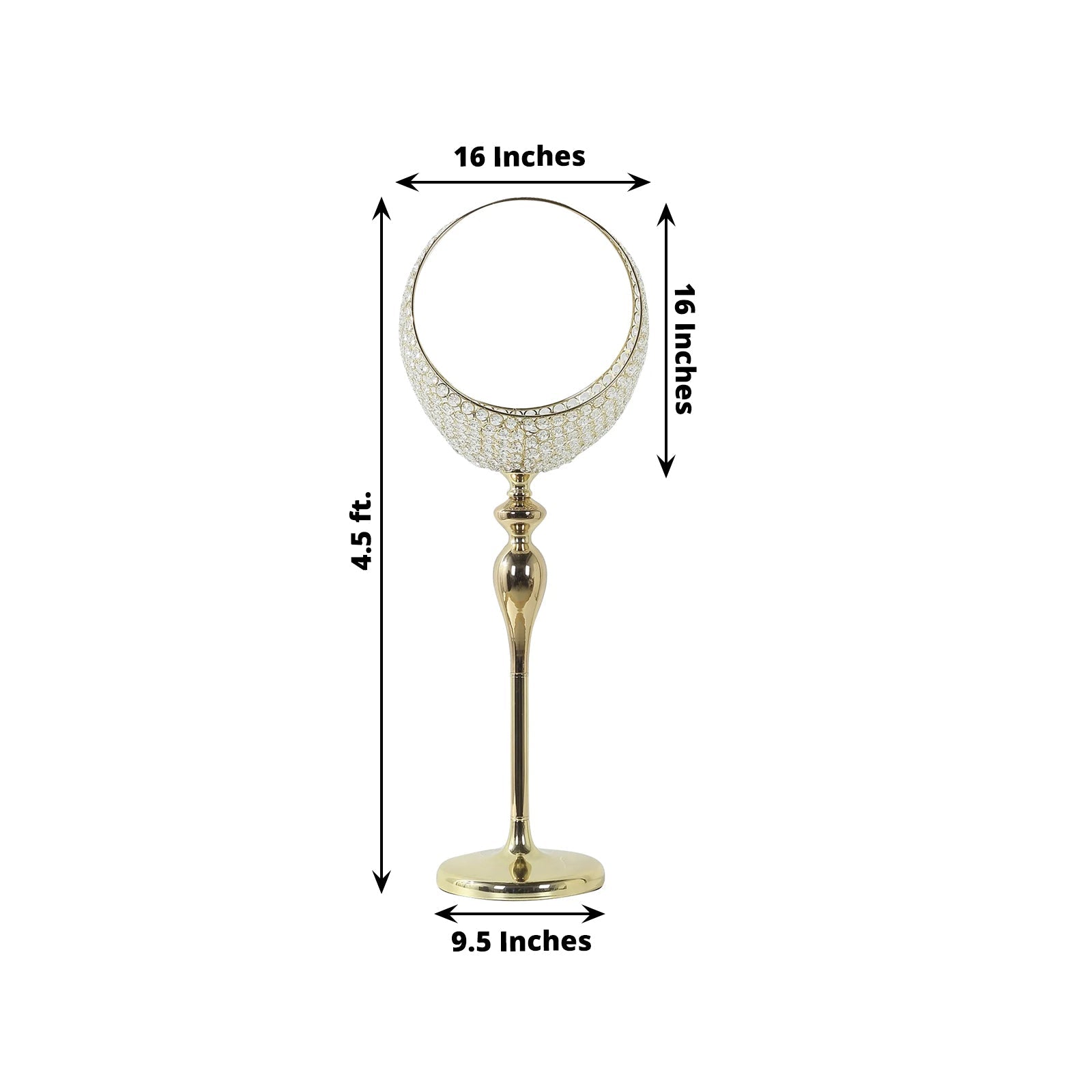 Promo! 4.5ft Tall Gold Metal Crystal Beaded Candle Holder Stand, Half Moon Basket Design for Wedding Centerpiece