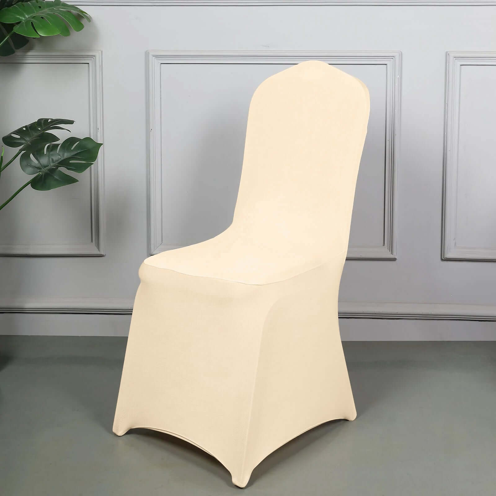 Beige Stretch Spandex Chair Cover for Banquet Chairs - 160GSM Premium Fabric