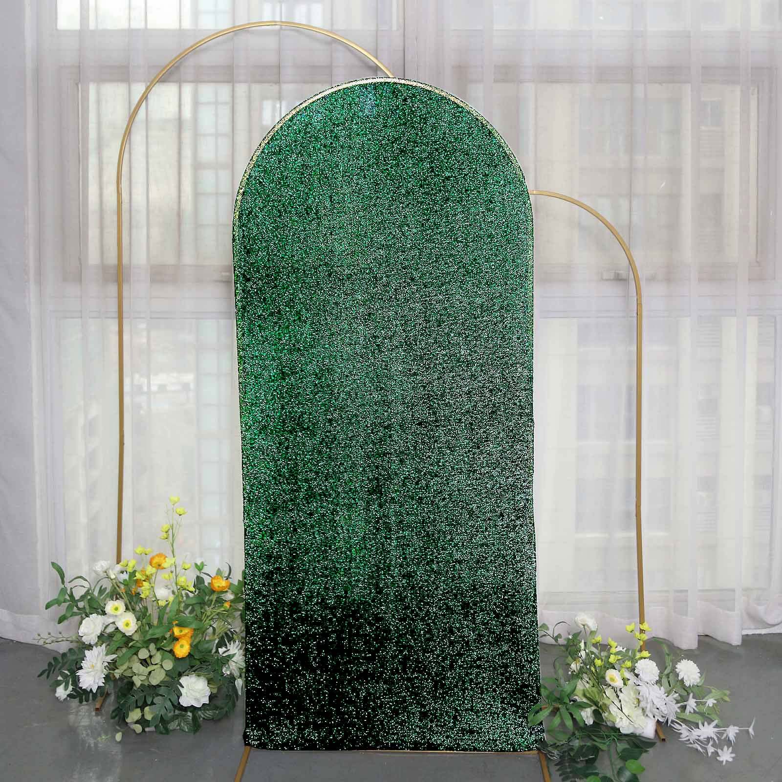Hot Sale! 6ft Hunter Emerald Green Shimmer Tinsel Spandex Cover for Round Top Wedding Arch Stand