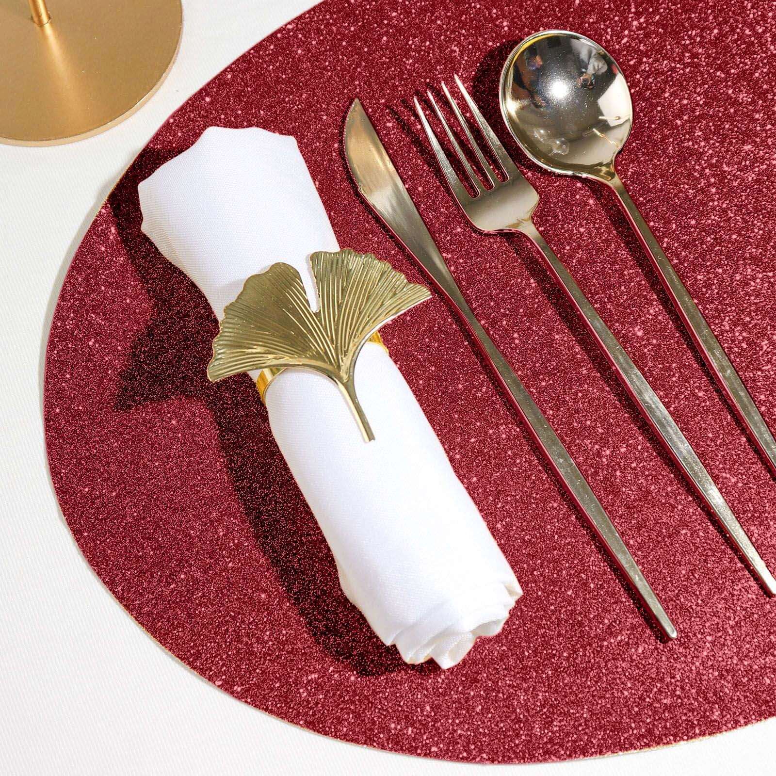 Hot! 6-Pack Burgundy Glitter Oval Non-Slip Dining Placemats 12x18