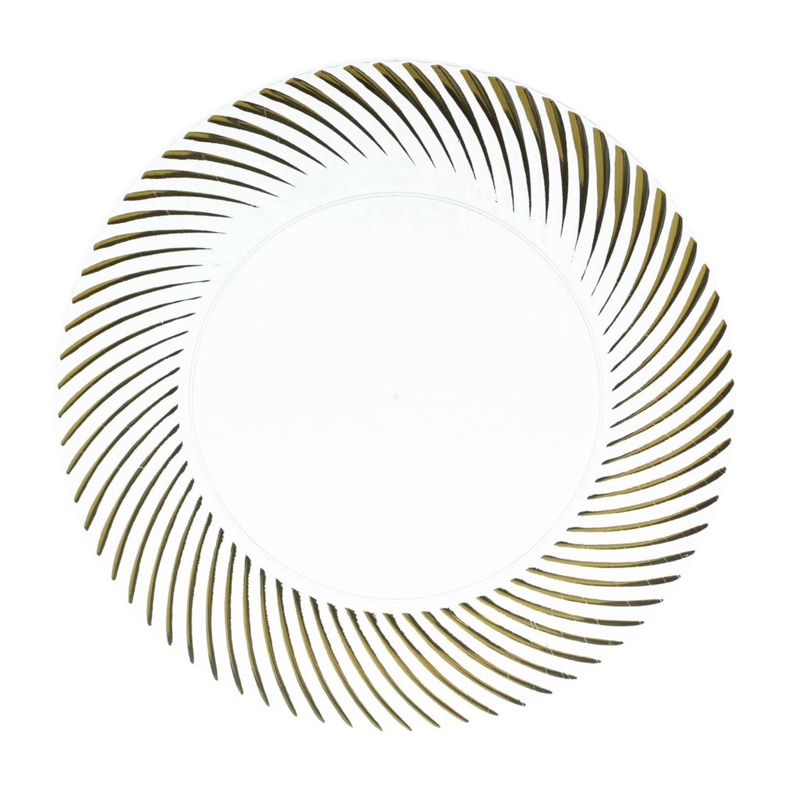 10-Pack Clear Plastic Round Dinner Plates with Gold Swirl Rim - Ideal Disposable Plates for Elegant Parties