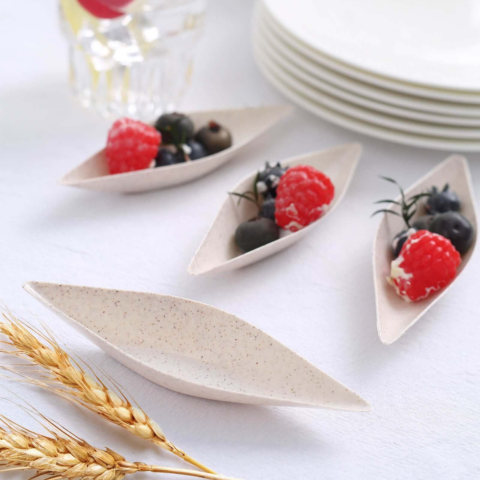Hot! 24-Pack Biodegradable Mini Wheat Straw Fiber Boat-Shaped Snack Plates for Desserts