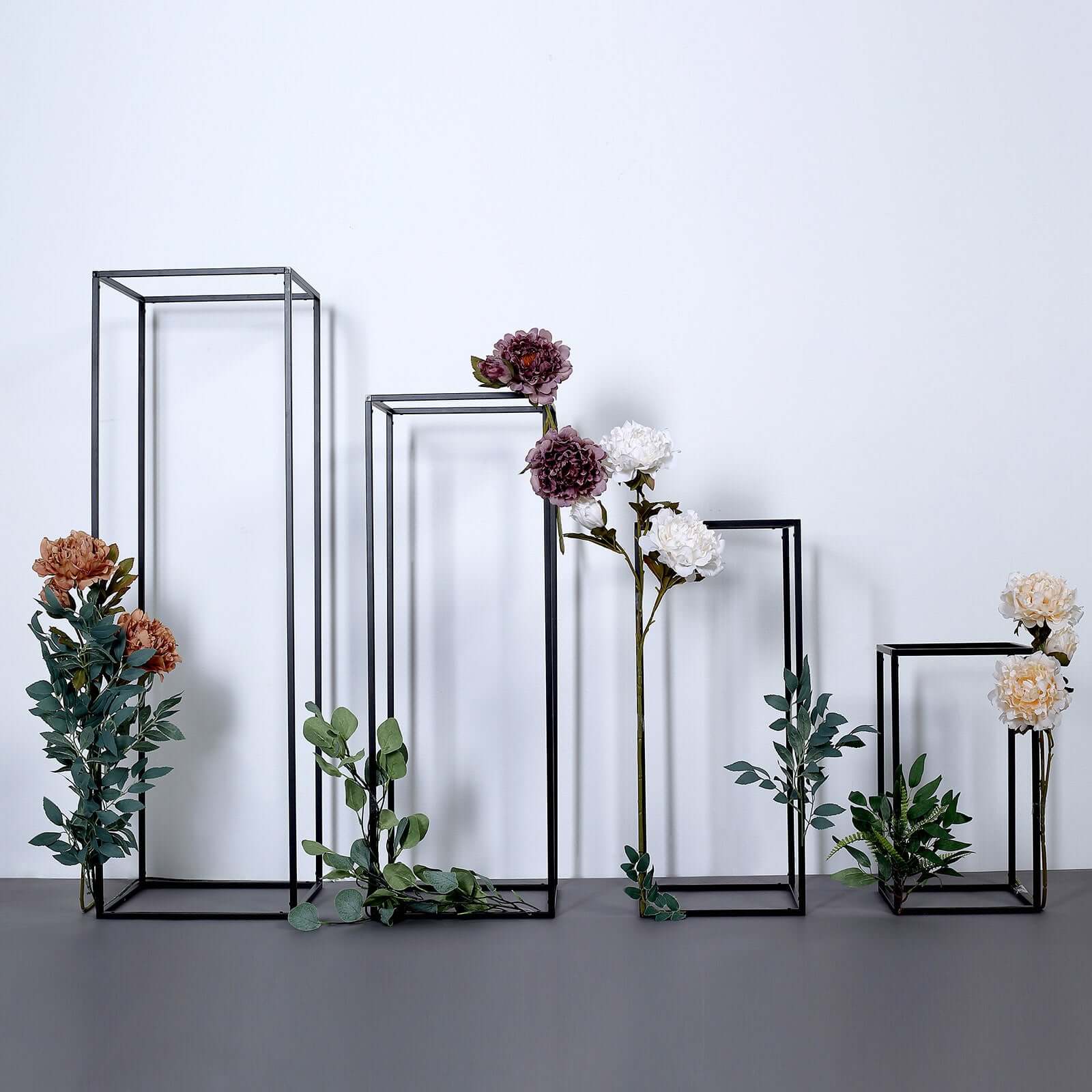 Hot Deal! Set of 4 Matte Black Metal Flower Stands for Wedding Centerpieces - Durable Display in 4 Sizes