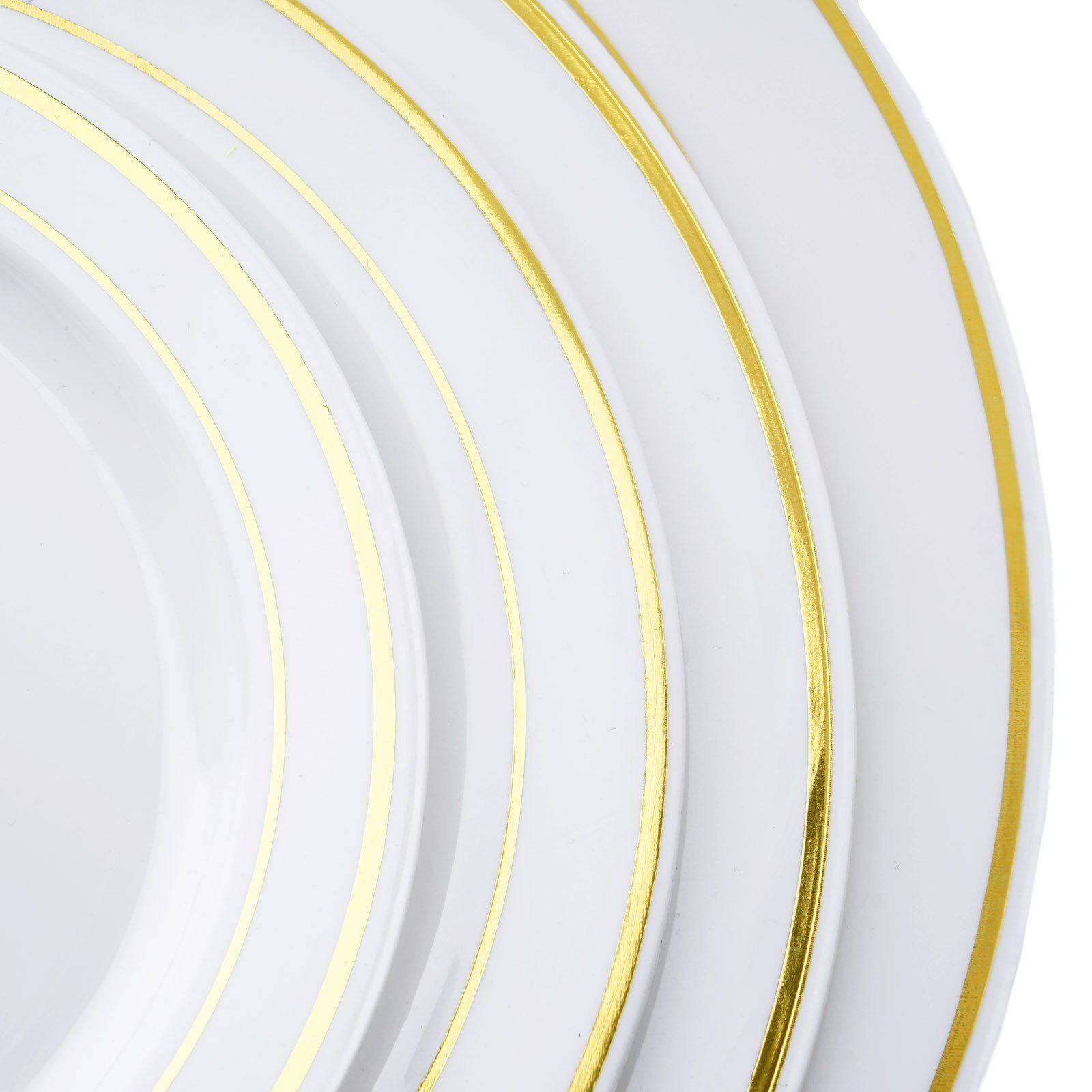 Hot Deal! 10-Pack 8" Disposable White Plastic Dessert Plates with Gold Rim for Parties