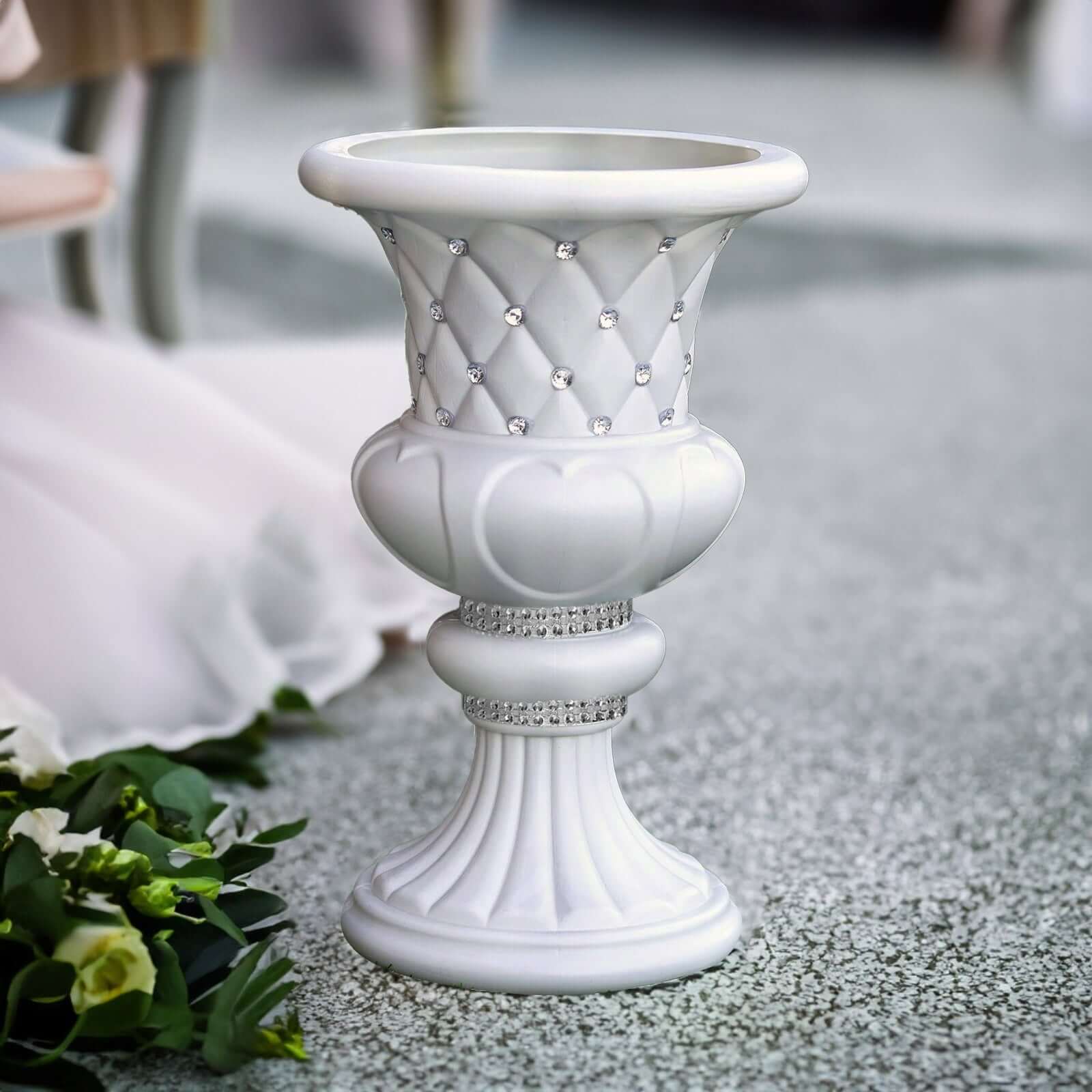 2-Pack 18-Inch Tall PVC Pedestal Stand Flower Plant Pillar with 10mm White Crystal Studs, Italian-Inspired