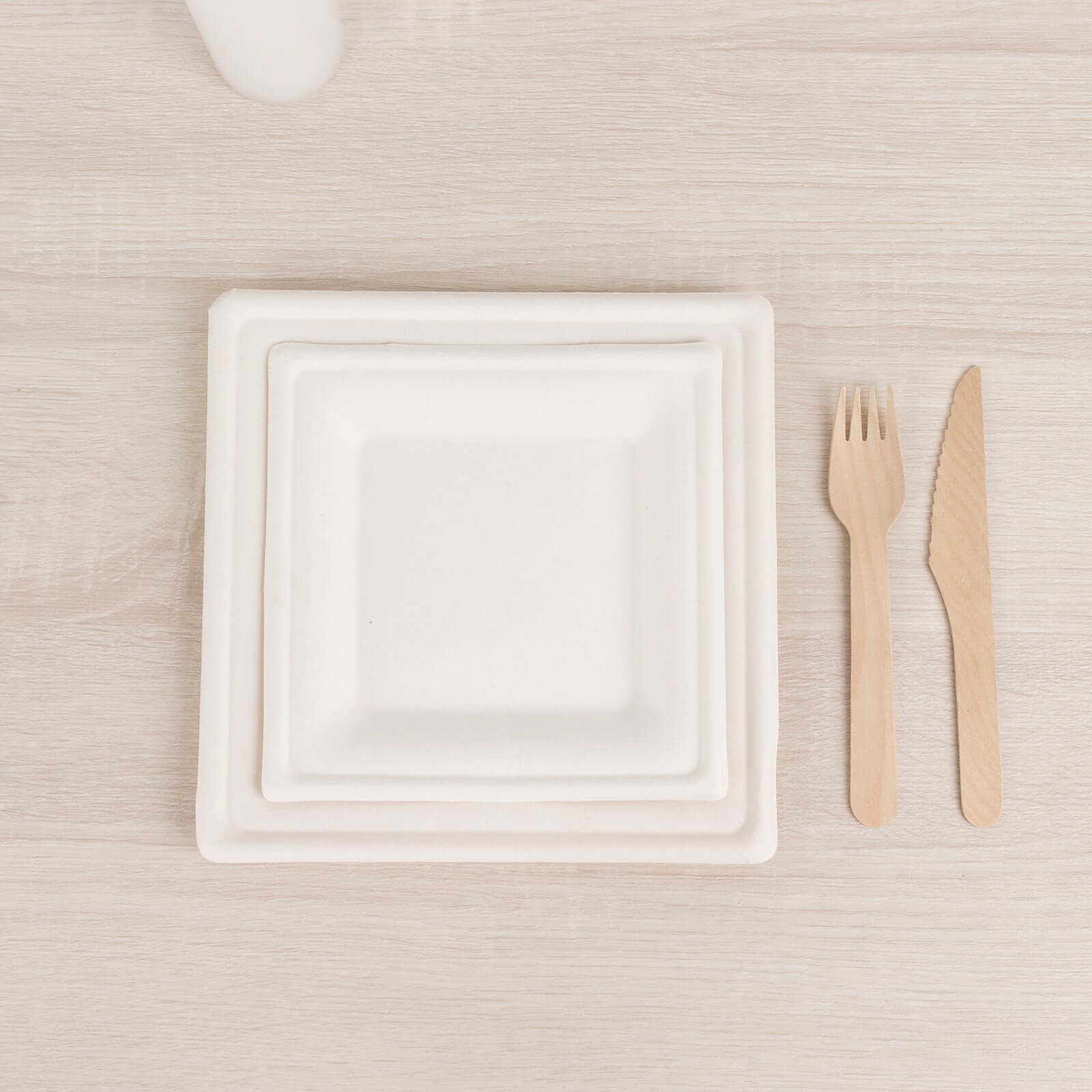 50-Pack White Biodegradable Bagasse 6" Square Dessert Plates - Ideal for Outdoor & Eco-Friendly Celebrations