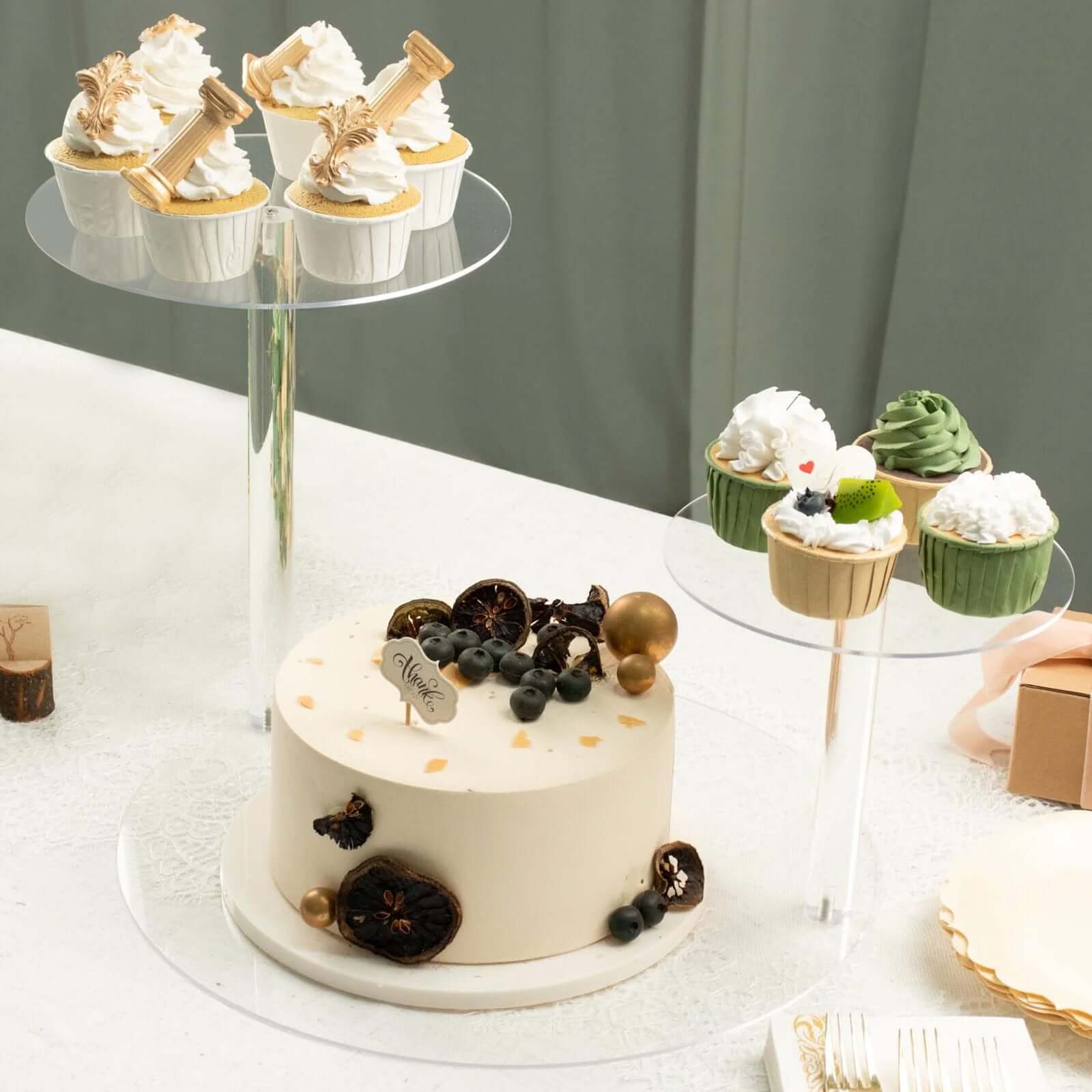 23-Clear 3-Tier Plastic Round Pedestal Cake Stand - Ideal for Dessert Buffets and Parties