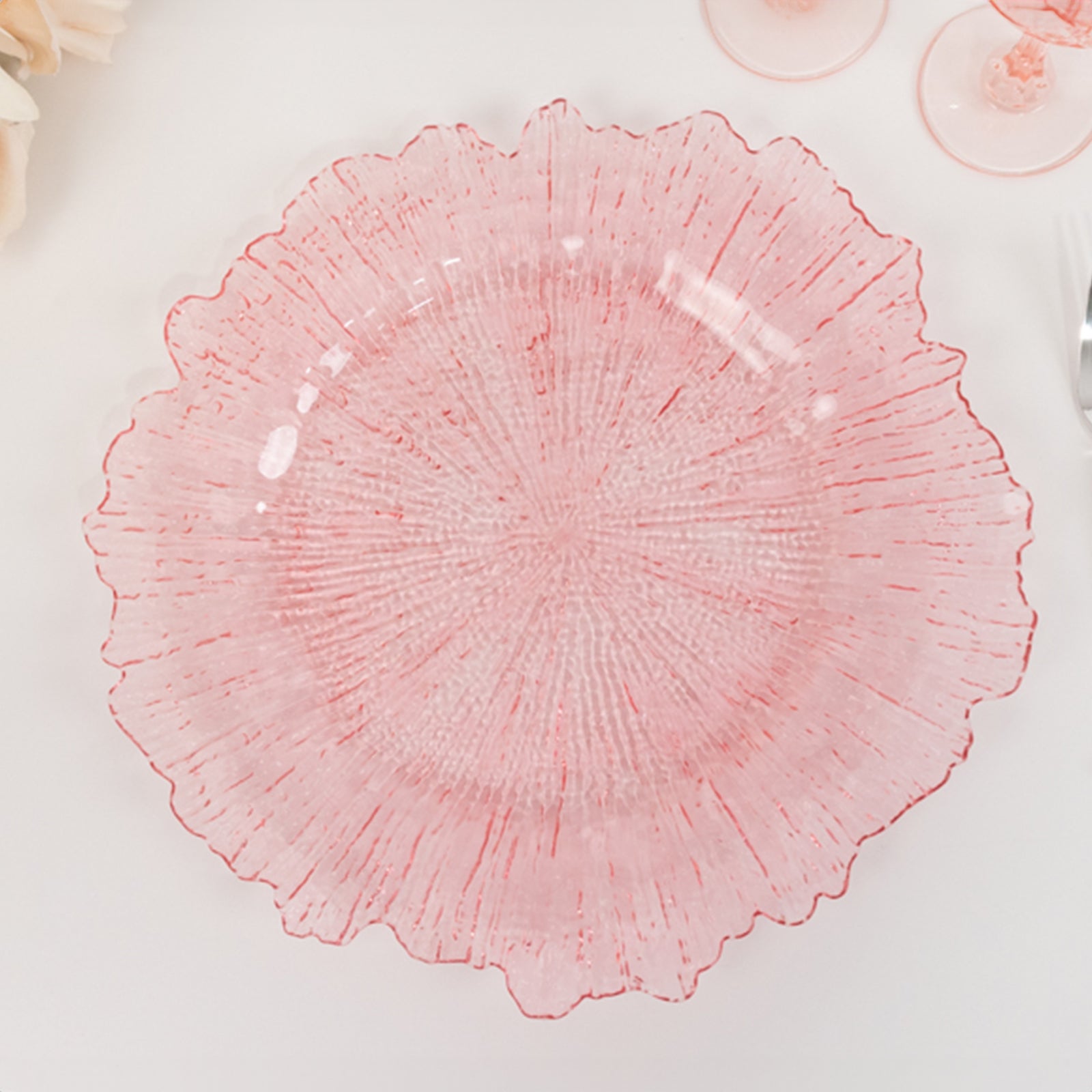 Hot Sale! 6-Pack 13-inch Transparent Blush Acrylic Round Charger Plates with Reef Design