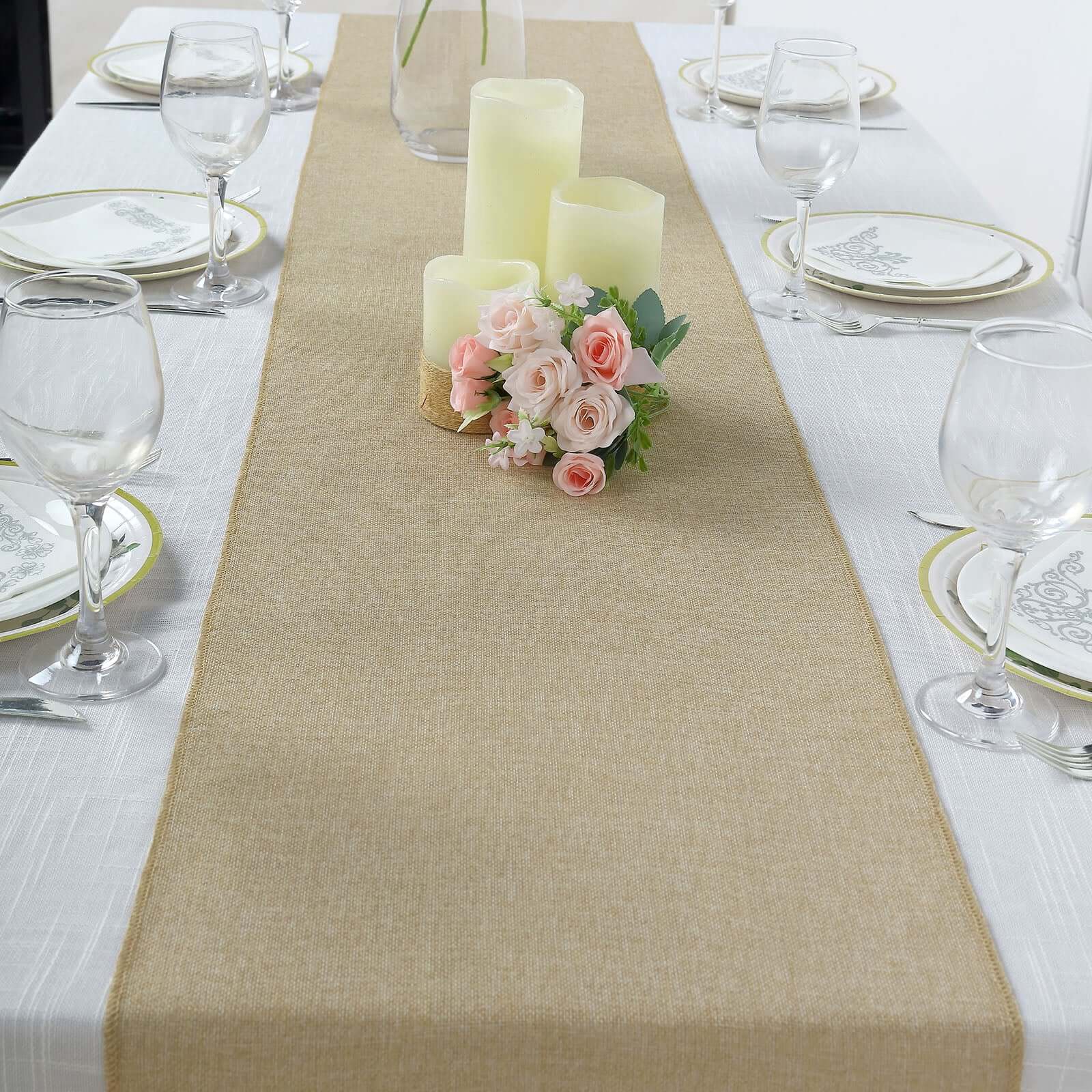Hot! Natural Faux Linen 14x108 Table Runner for Rustic Decor
