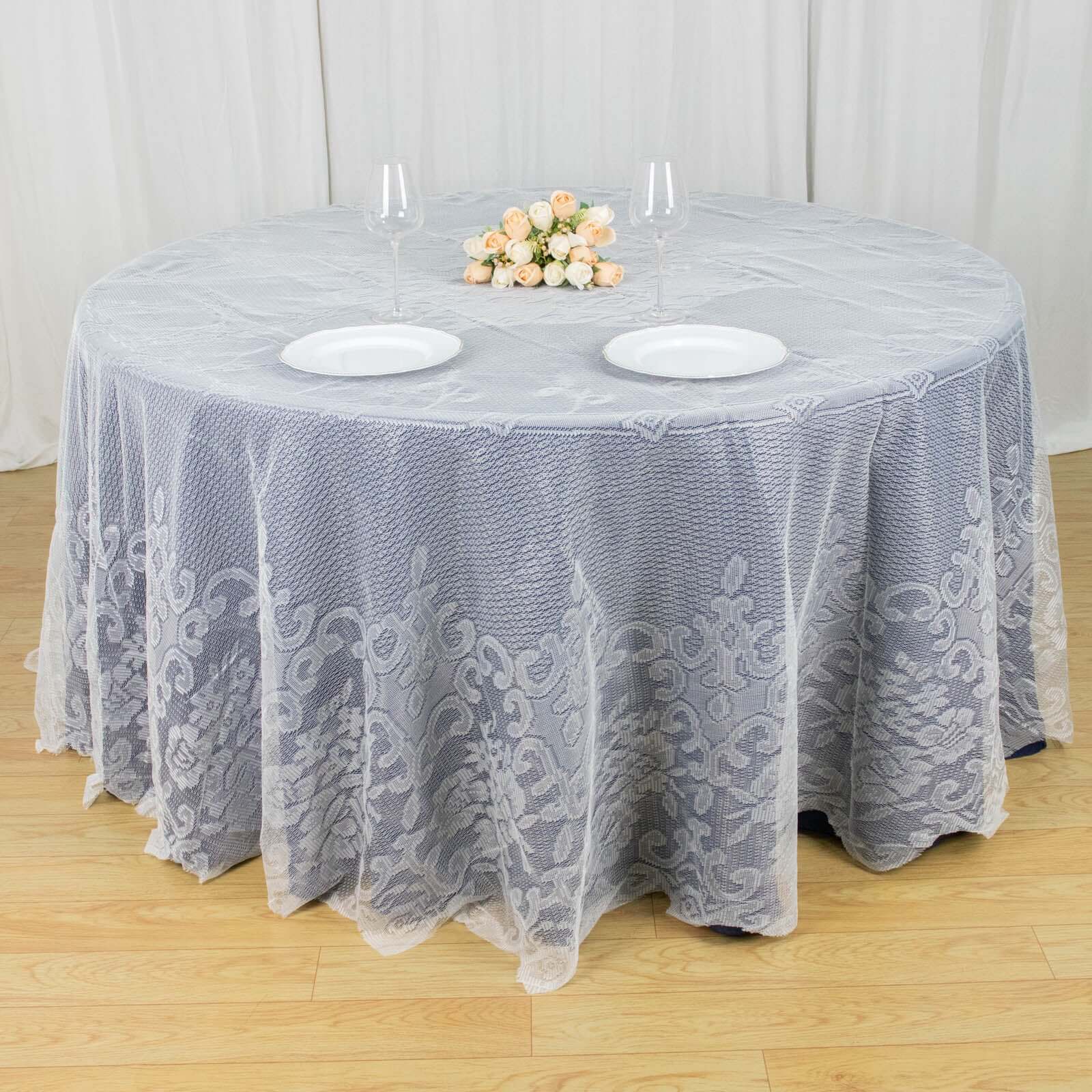 Ivory 120-Inch Seamless Premium Lace Round Tablecloth for Elegant Celebrations