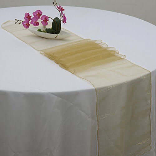 10-Piece Set of Gold Sheer Nylon Organza Table Runners, Ideal for Weddings