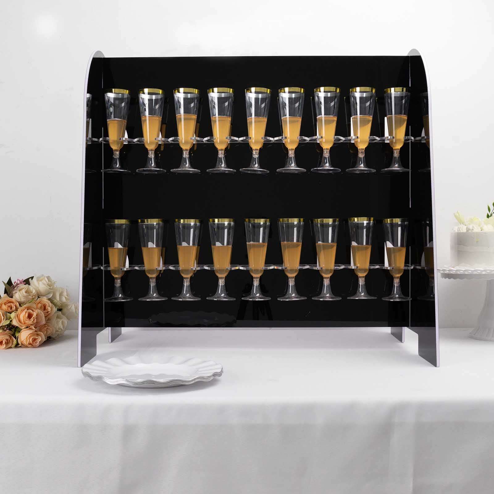Hot! 2-Tier Glossy Black Champagne Glass Holder Stand with 18 Hooks for Events & DIY Bars