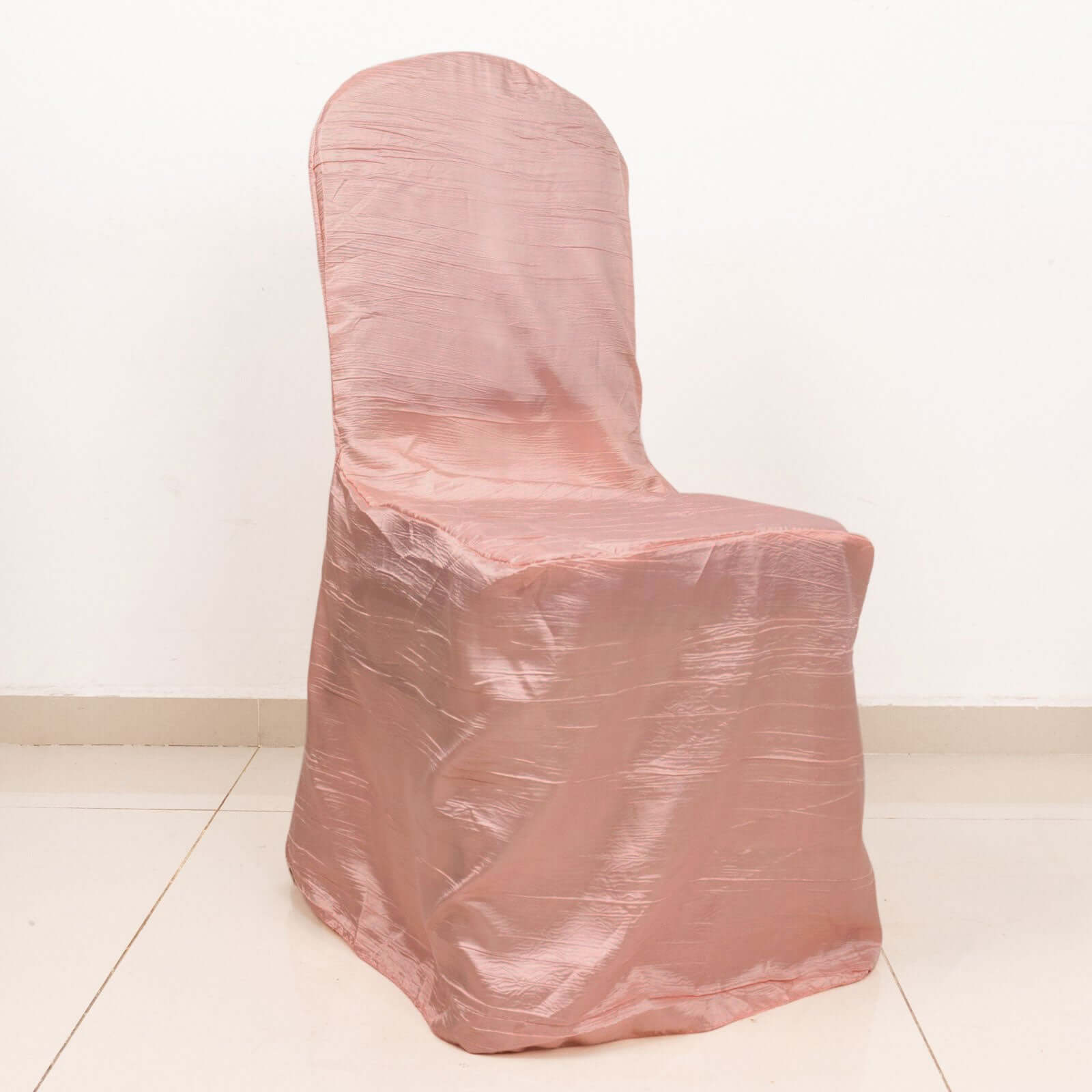 Reusable Dusty Rose Crinkle Crushed Taffeta Slipcover for Banquet Chairs - High Quality!