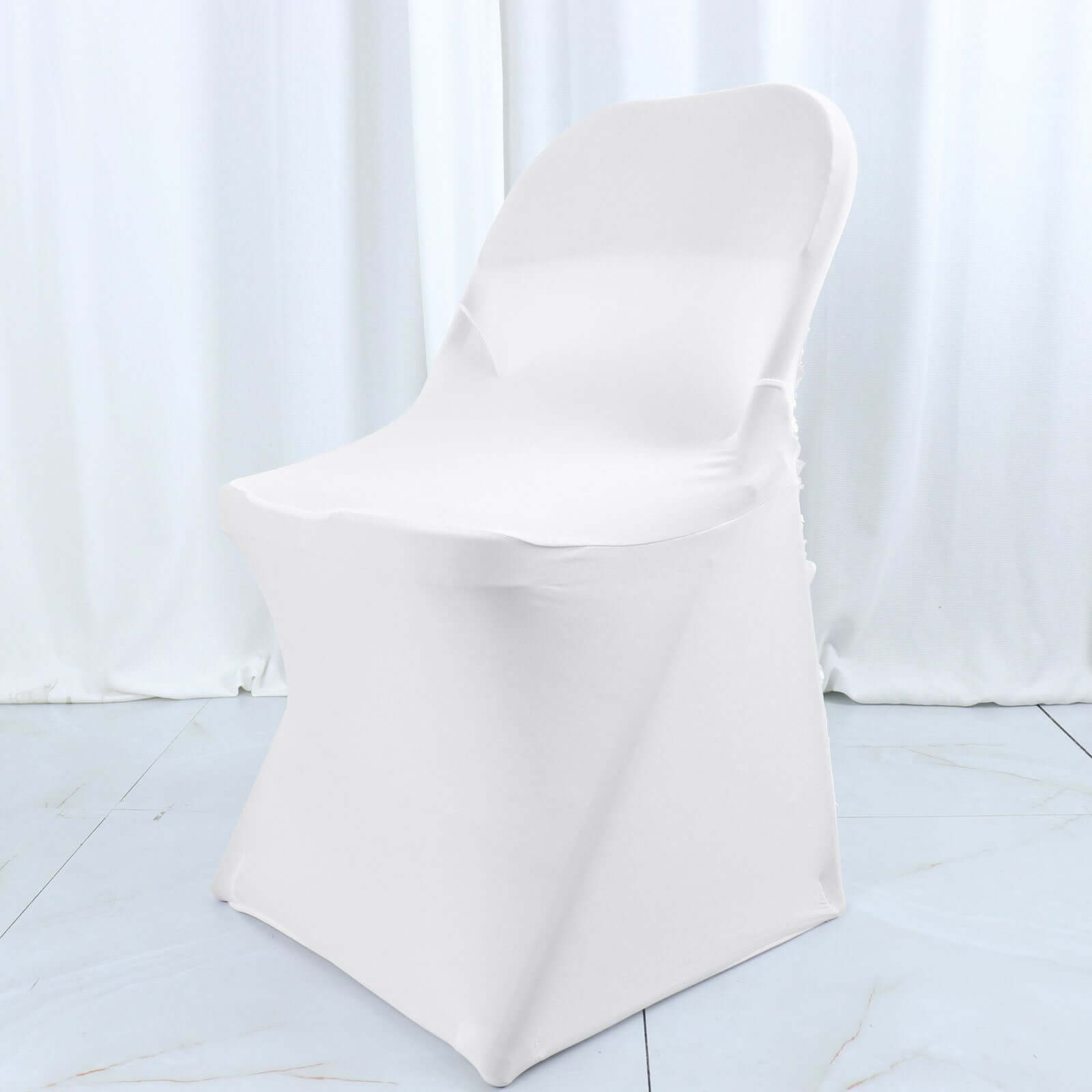 Premium White Spandex Slipcover for Folding Chairs with Satin Rosette Design - Ideal for Classy Events