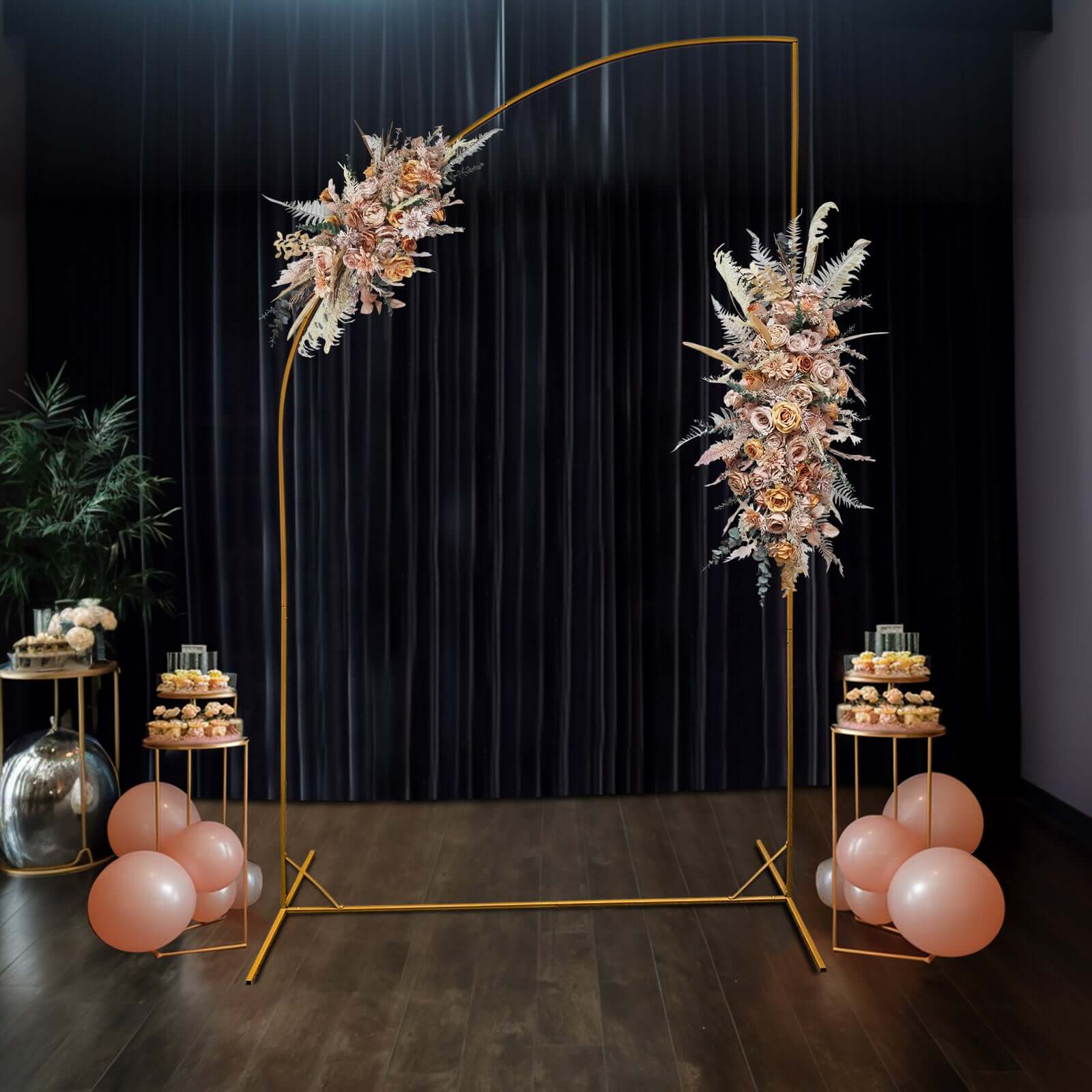 Discount! 8ft Gold Metal Half Moon Floral Frame Wedding Arbor Stand for Event Decoration