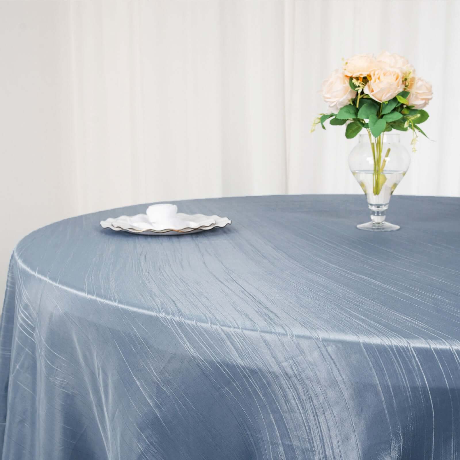 Seamless Accordion Crinkle 120-Inch Dusty Blue Round Taffeta Tablecloth