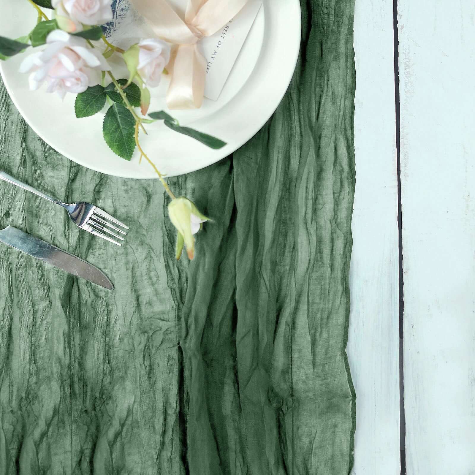 Olive Green Rustic Boho Style Gauze Cheesecloth Table Runner - 10ft Long, Ideal for Weddings & Parties