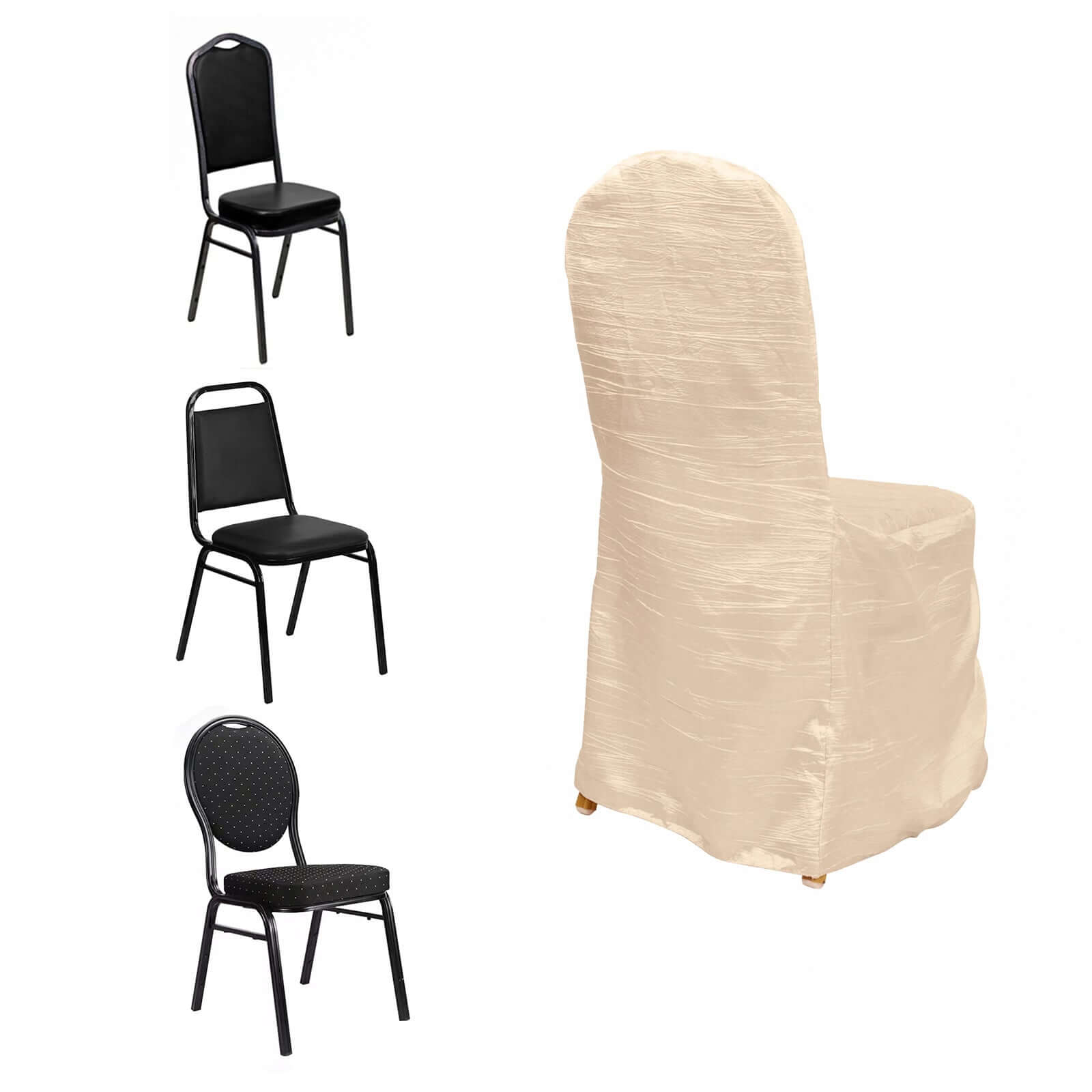 Beige Reusable Crinkle Crushed Taffeta Chair Cover for Banquet Chairs - Great Value!