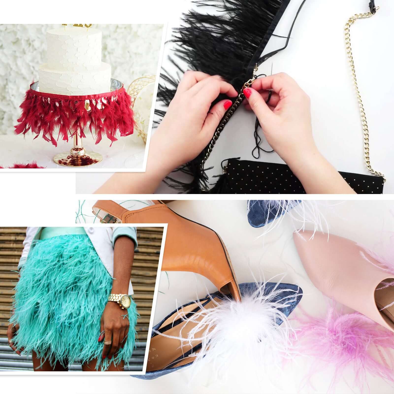 39" Black Real Ostrich Feather Fringe Trim with Satin Ribbon - Ideal for Decor