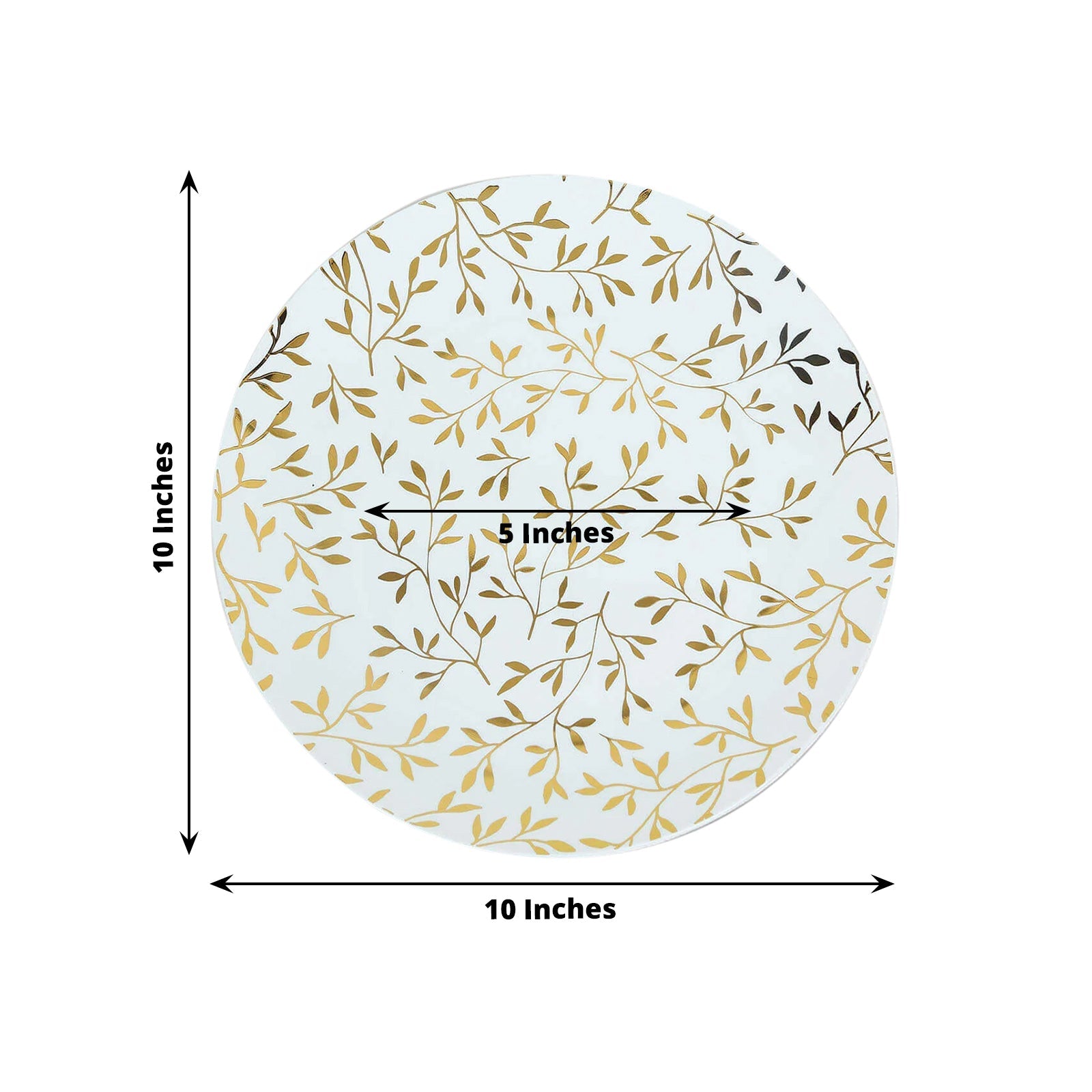 10-Pack Heavy Duty Disposable White Plastic Dinner Plates with Gold Leaf Design - Ideal for Stylish Events