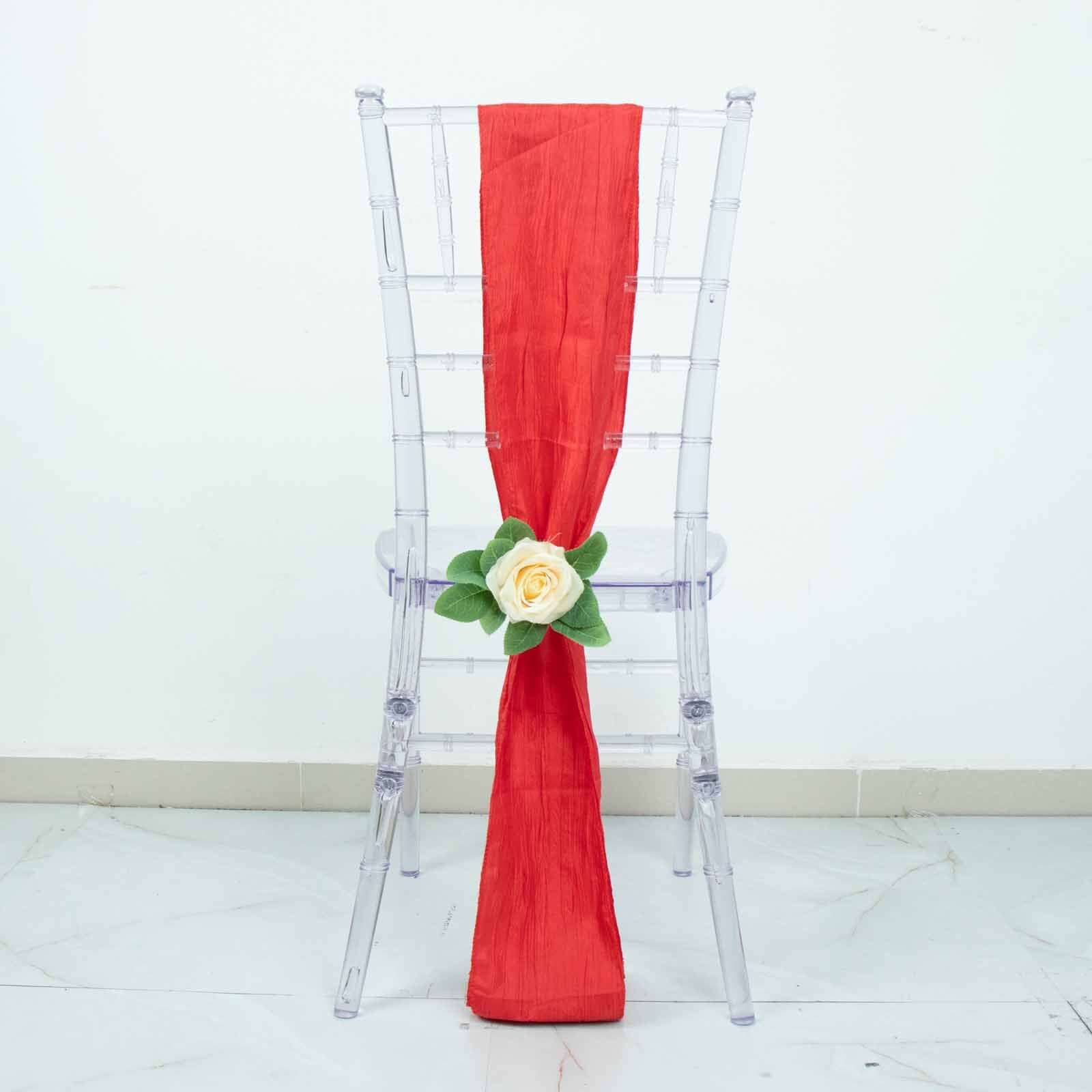 5-Pack Red Crinkle Taffeta Chair Sashes (6x106) - Ideal Decor for Weddings and Gatherings