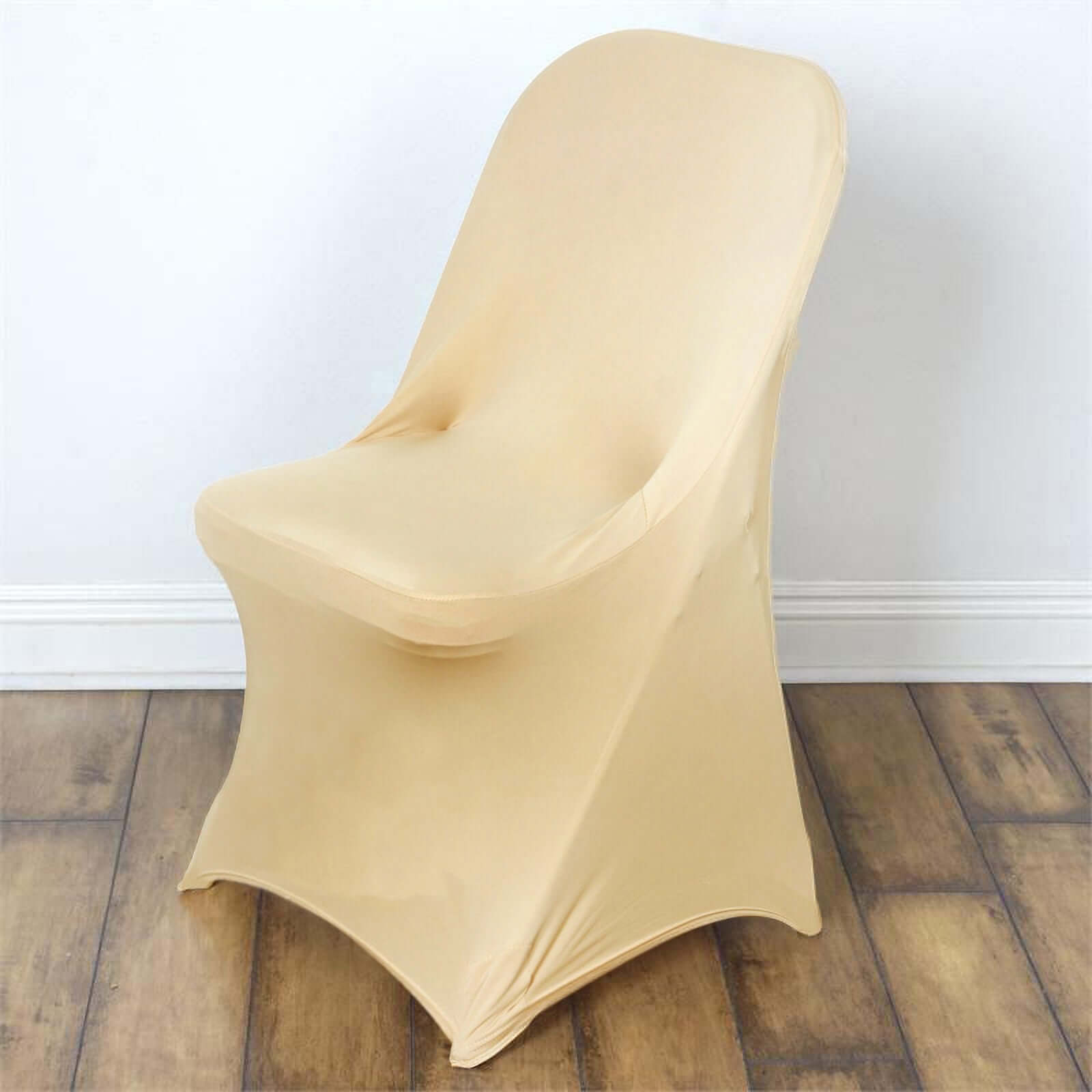 Reusable & Wrinkle-Resistant 160GSM Champagne Spandex Stretch Slipcover for Folding Chairs