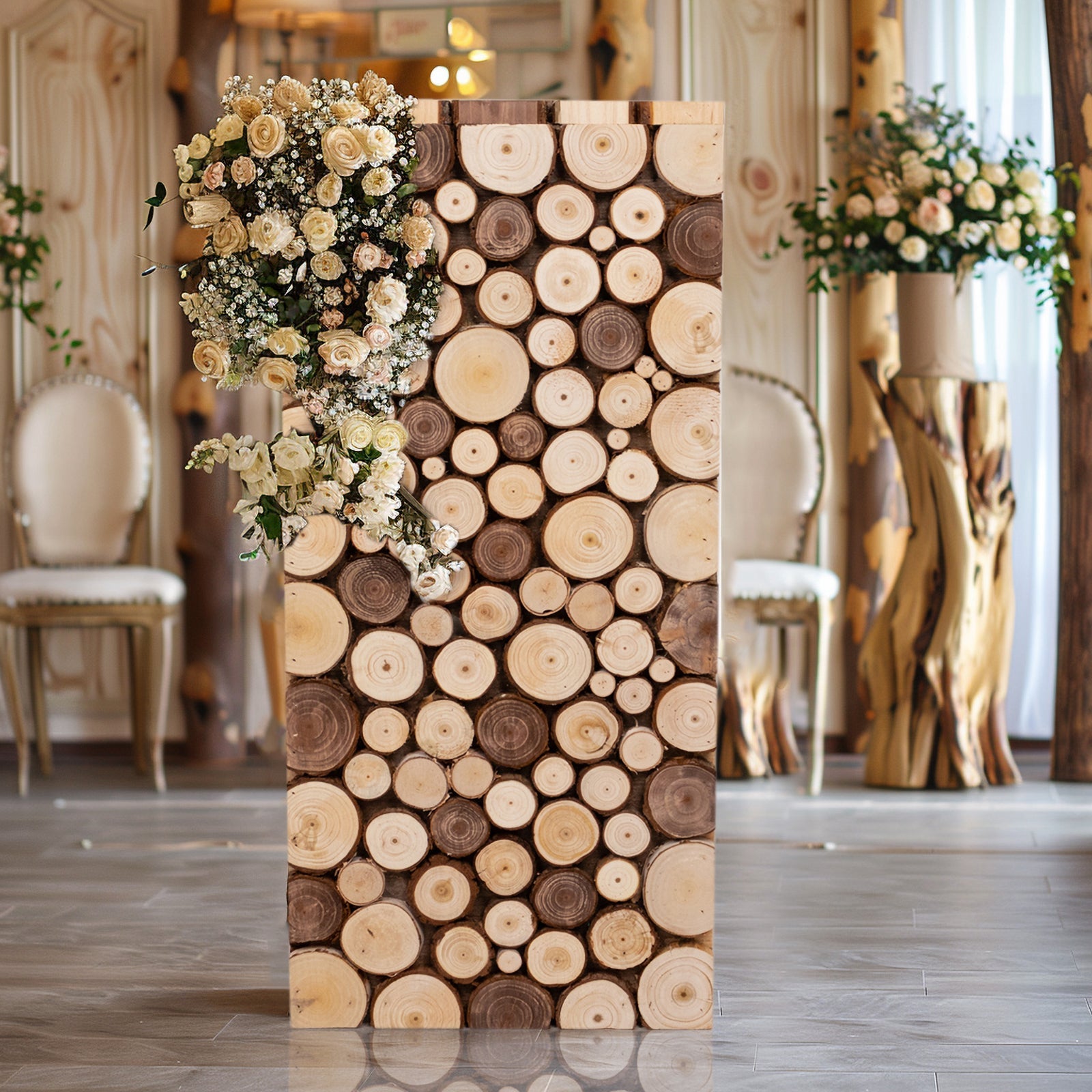 24-Inch Natural Brown Wooden Rectangular Plant Stand, Rustic Farmhouse Pillar Prop
