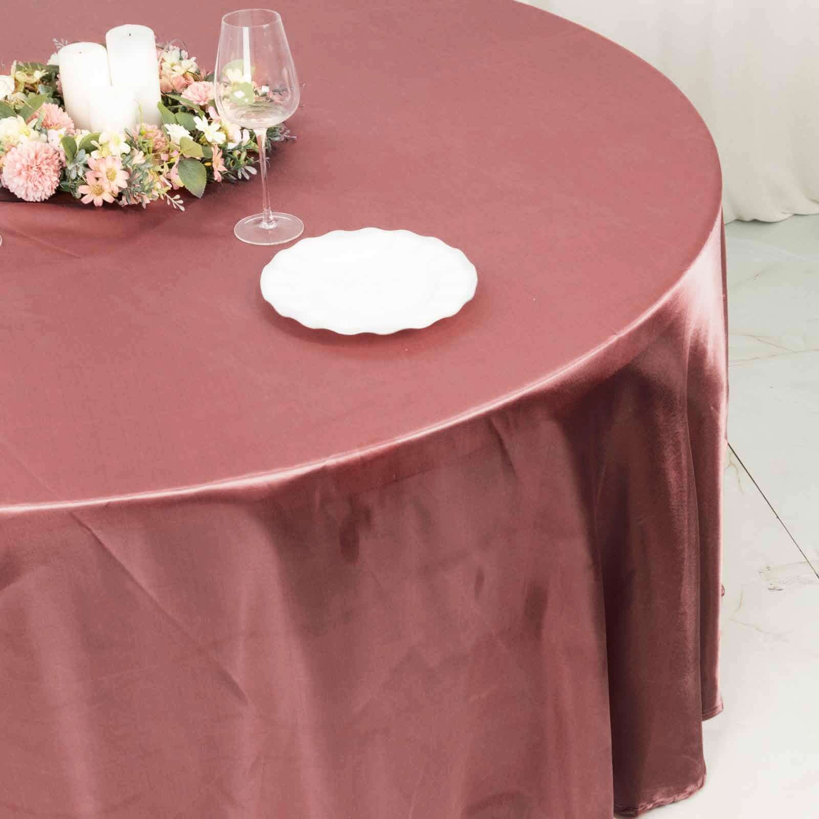 Hot Sale! Stylish Seamless 120-Inch Round Satin Tablecloth in Cinnamon Rose Color