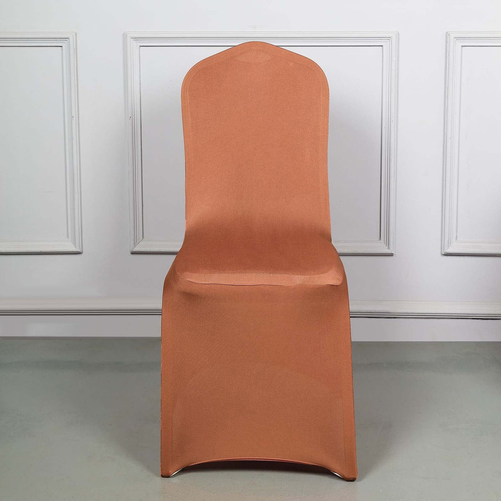 10-Piece Set of Durable Terracotta (Rust) Spandex Stretch Chair Covers for Banquets