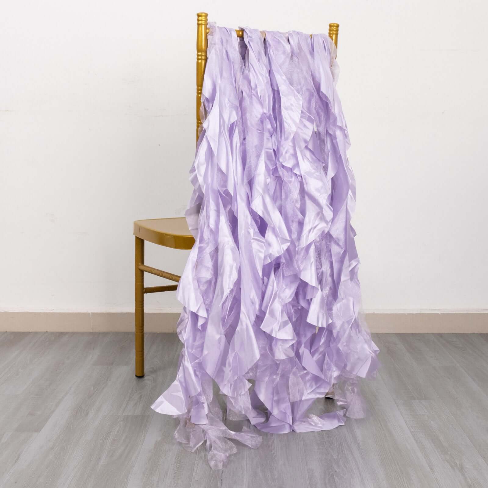 Special Offer! 5-Pack Lavender Lilac Chiffon Satin Chair Sashes with Curly Willow Style