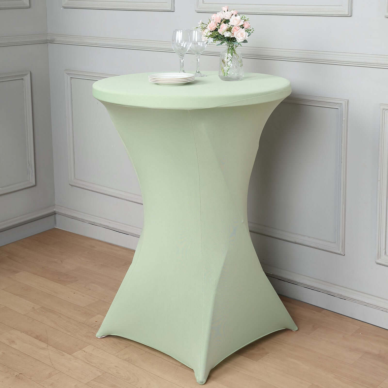 Sage Green Spandex Stretch Fitted Highboy Cocktail Table Cover - Easy Maintenance, Fits 24-32 Inch Tables