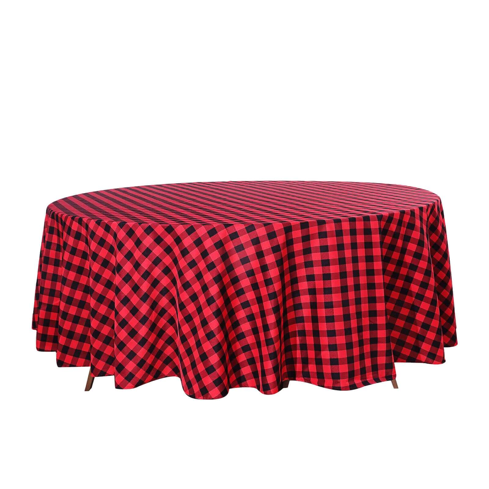 108-Inch Black and Red Buffalo Plaid Polyester Round Tablecloth - Perfect for Events