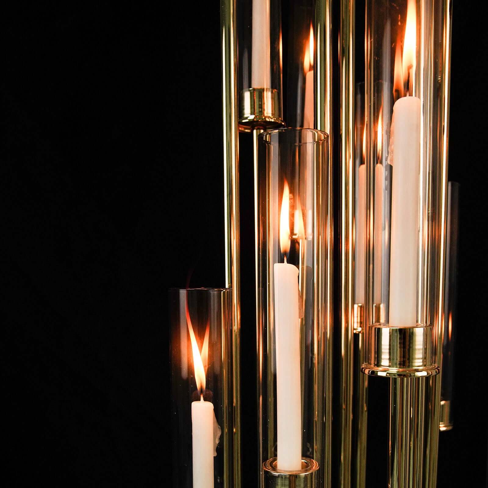 Gold 16-Arm Cluster Taper Candle Holder with Clear Glass Shades - Ideal Large Candle Display for Venues