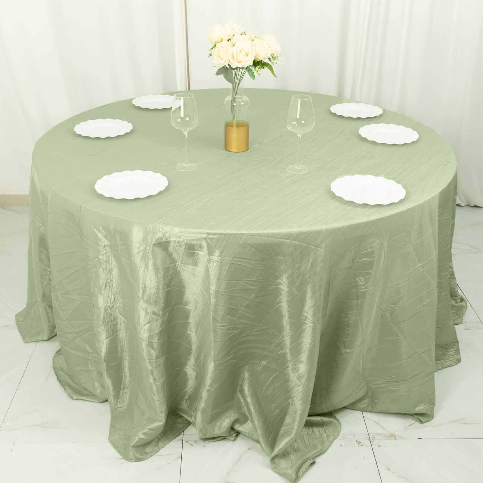 Hot Deal! Seamless Accordion Crinkle Sage Green Taffeta 132 Round Tablecloth for Events