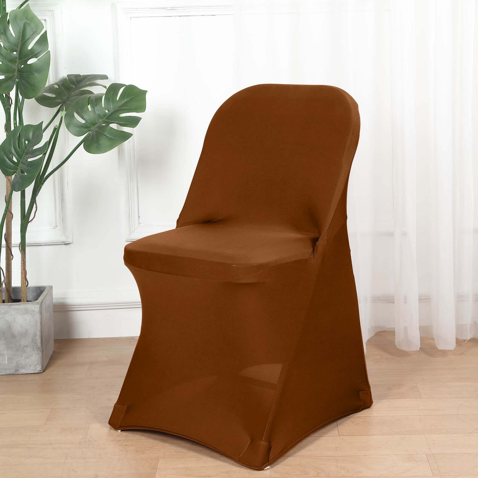Reusable & Wrinkle-Resistant 160GSM Cinnamon Brown Spandex Stretch Slipcover for Folding Chairs