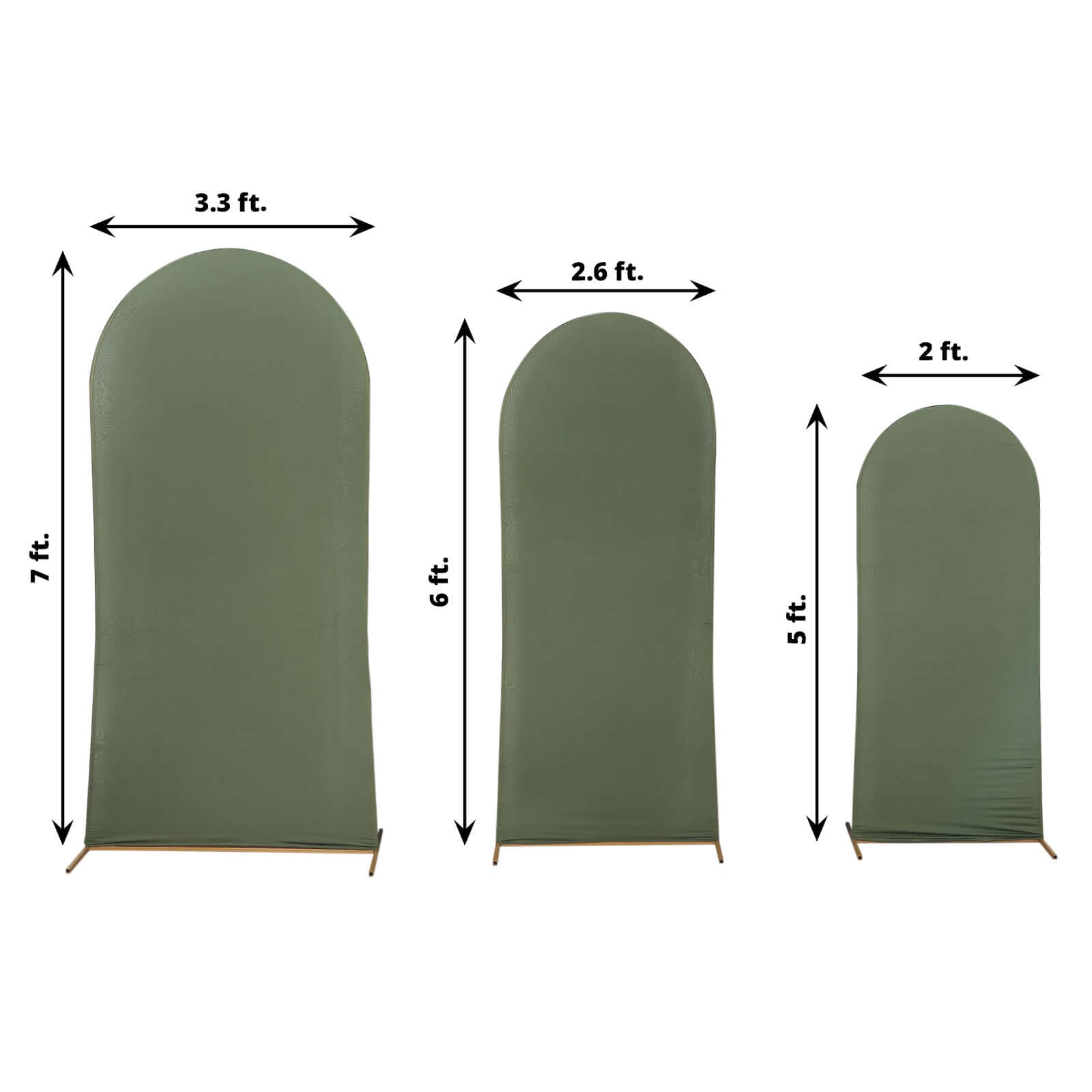 3-Piece Set of Matte Olive Green Spandex Fitted Covers for Round Top Chiara Wedding Arch - 5ft, 6ft, 7ft