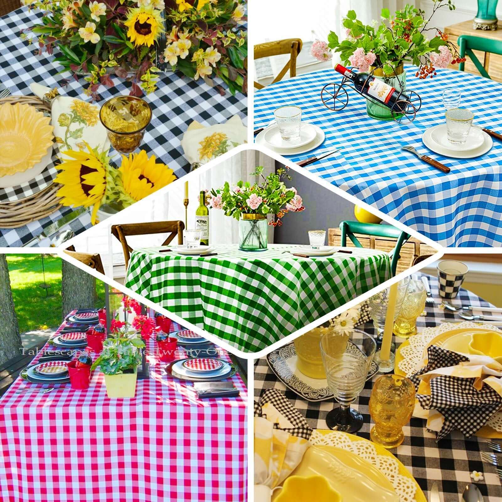 70x70 Polyester Square Table Overlay in White and Sage Green - Buffalo Check Plaid Table Topper