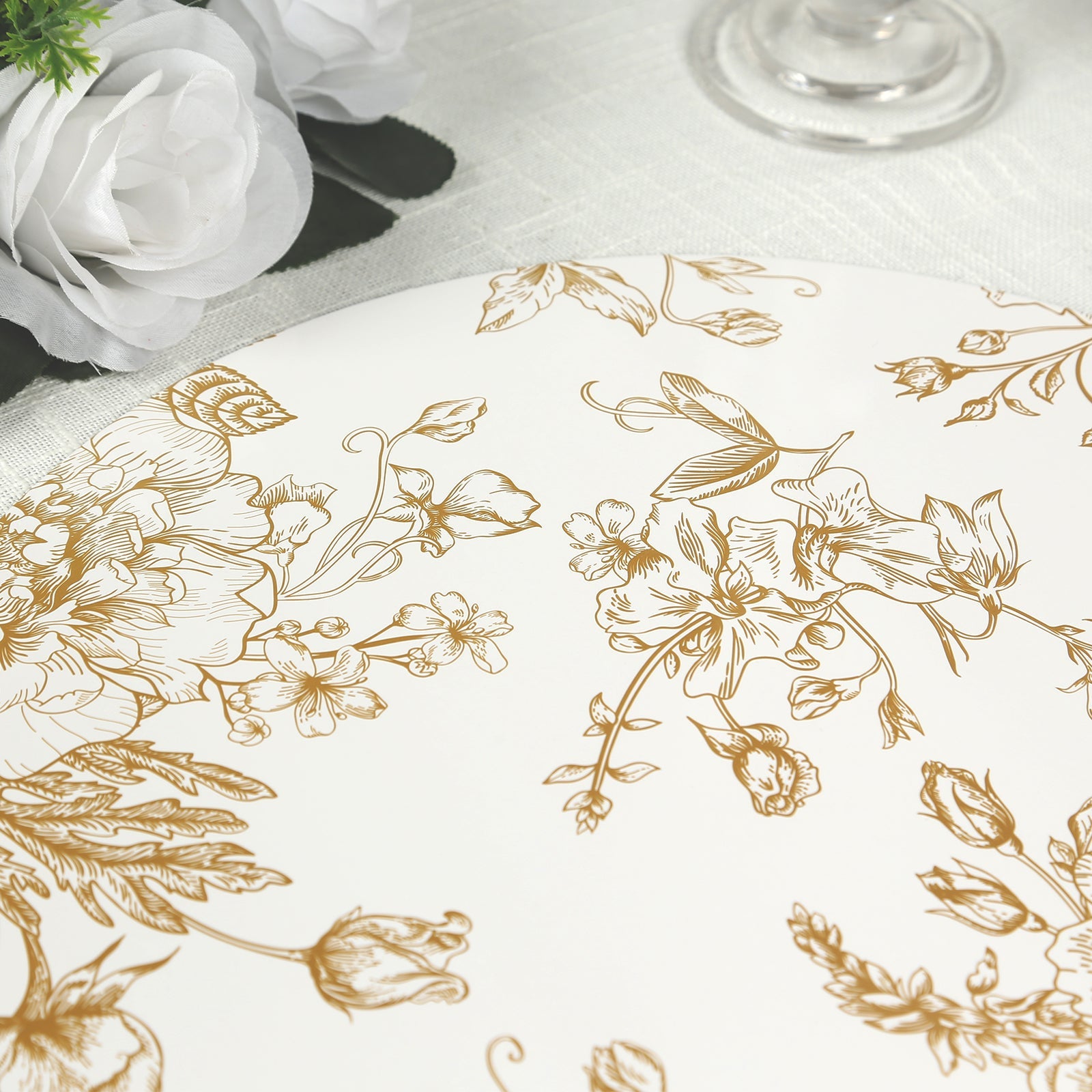 Hot Deal! 6-Pack White/Gold French Toile Print Disposable Cardboard Placemats, 13-Inch