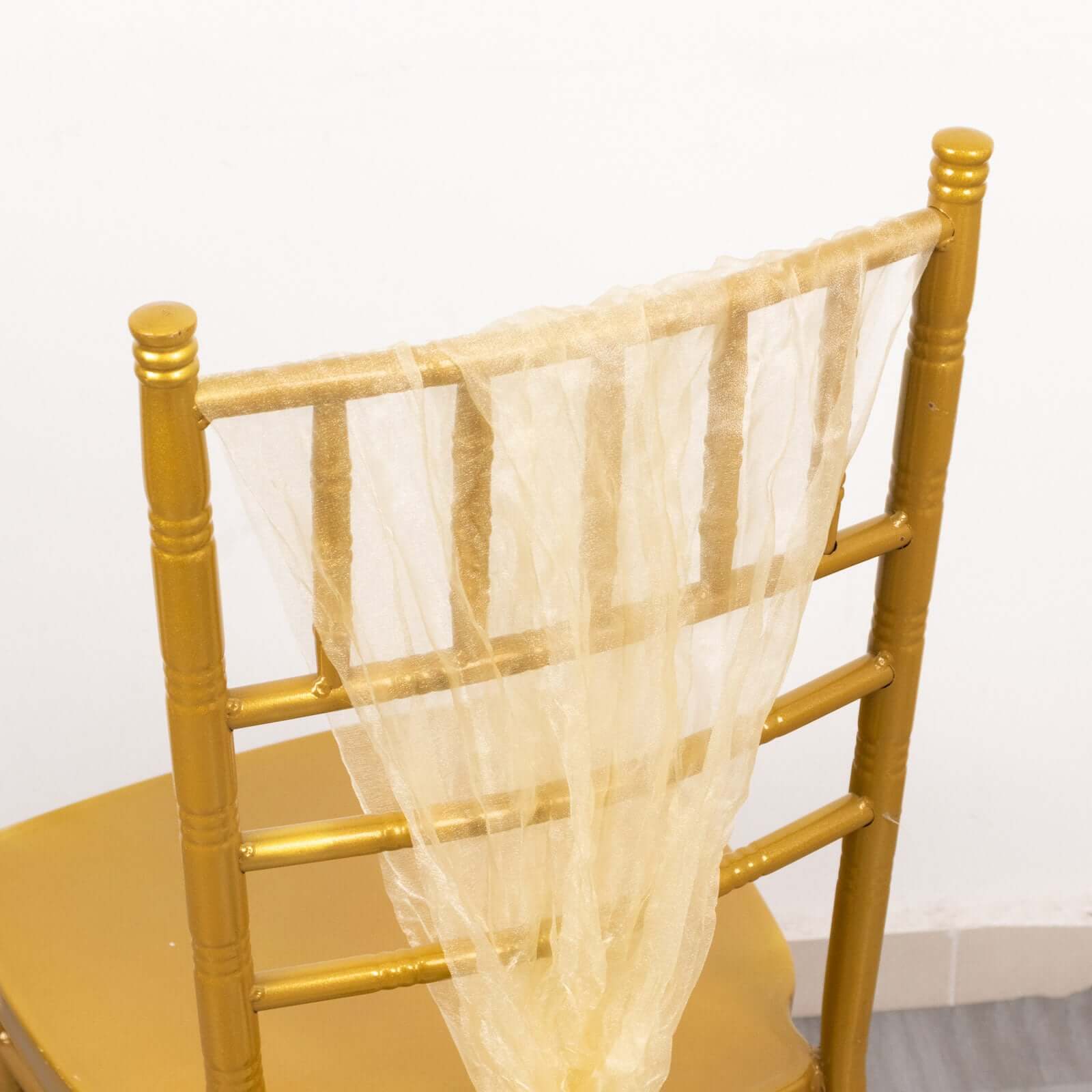 5-Pack Champagne Crinkled Organza Chair Sashes with Shimmer Chiffon Layers - Elegant Sheer Decor