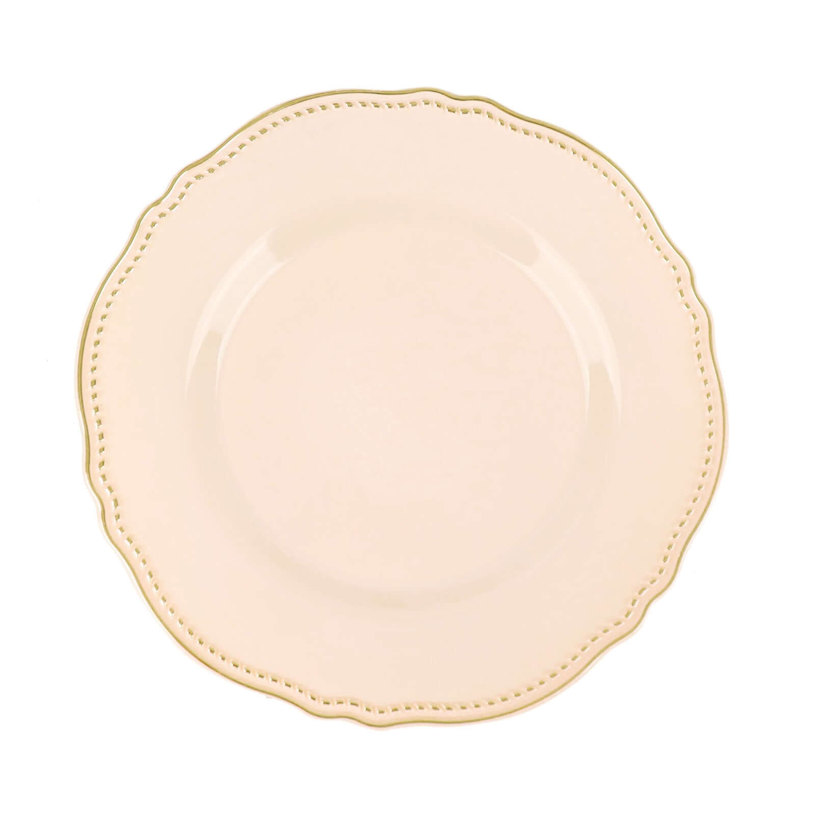10-Piece Disposable Plastic Dinner Plates in Nude with Gold Scalloped Rim - Ideal for Party Supplies